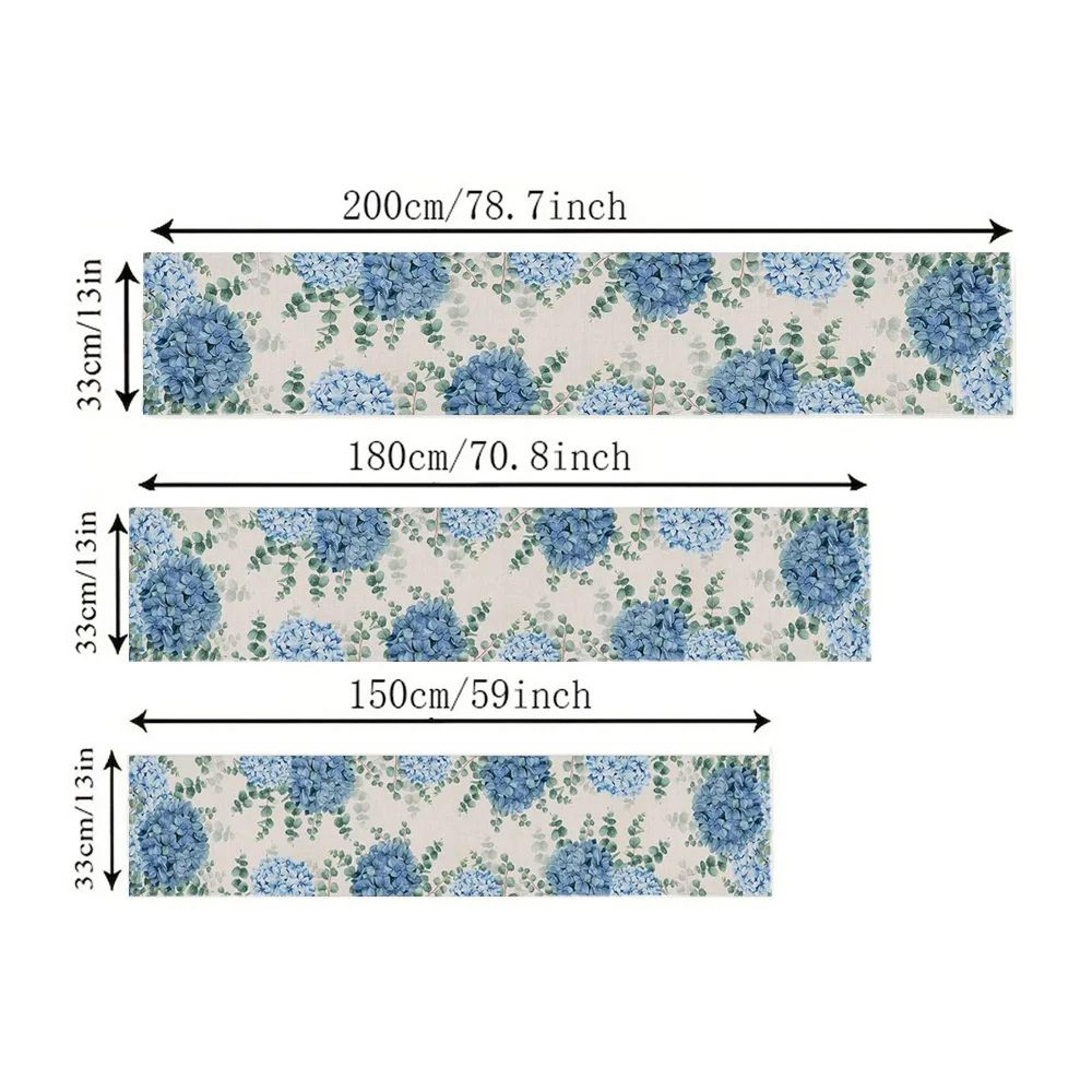 Blue Hydrangea Linen Table Runner  Elegant Floral Table Runner For Farmhouse Table Decor  Dining Sp 5