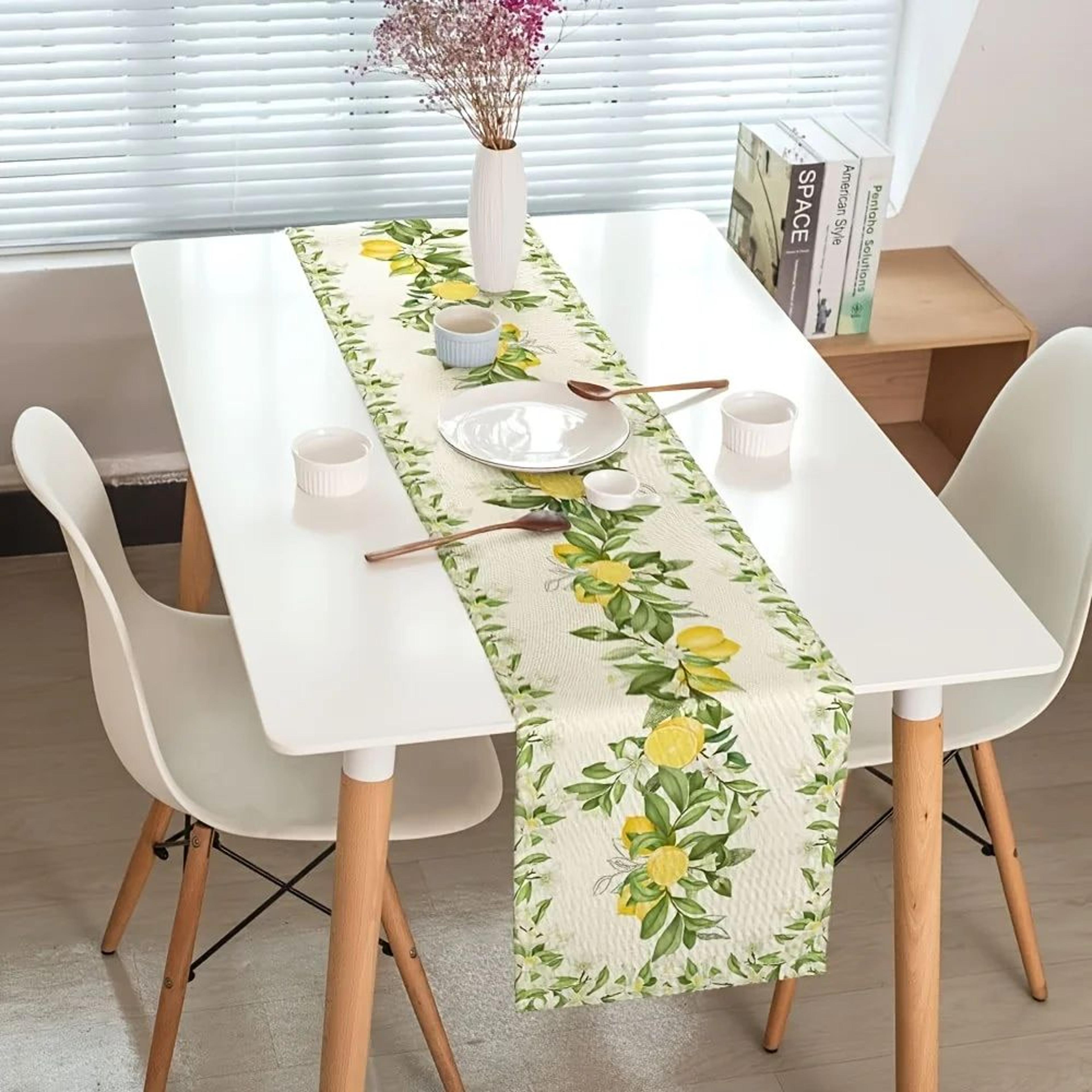 Lemon Blossom Linen Table Runner For Spring Dining And Dresser Decor 1