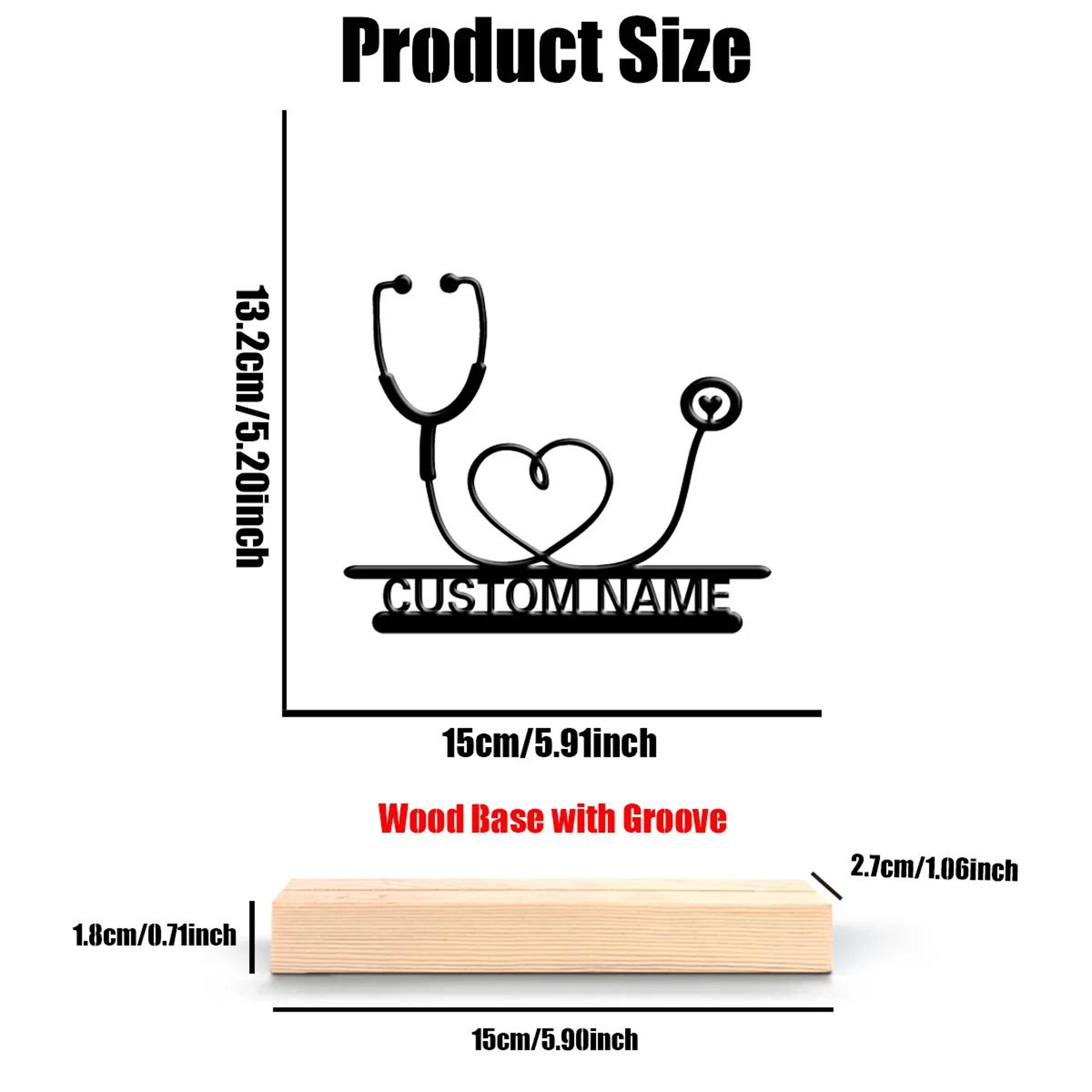 Personalized Stethoscope Desk Decor Metal Statue With Wooden Base For Doctors 2