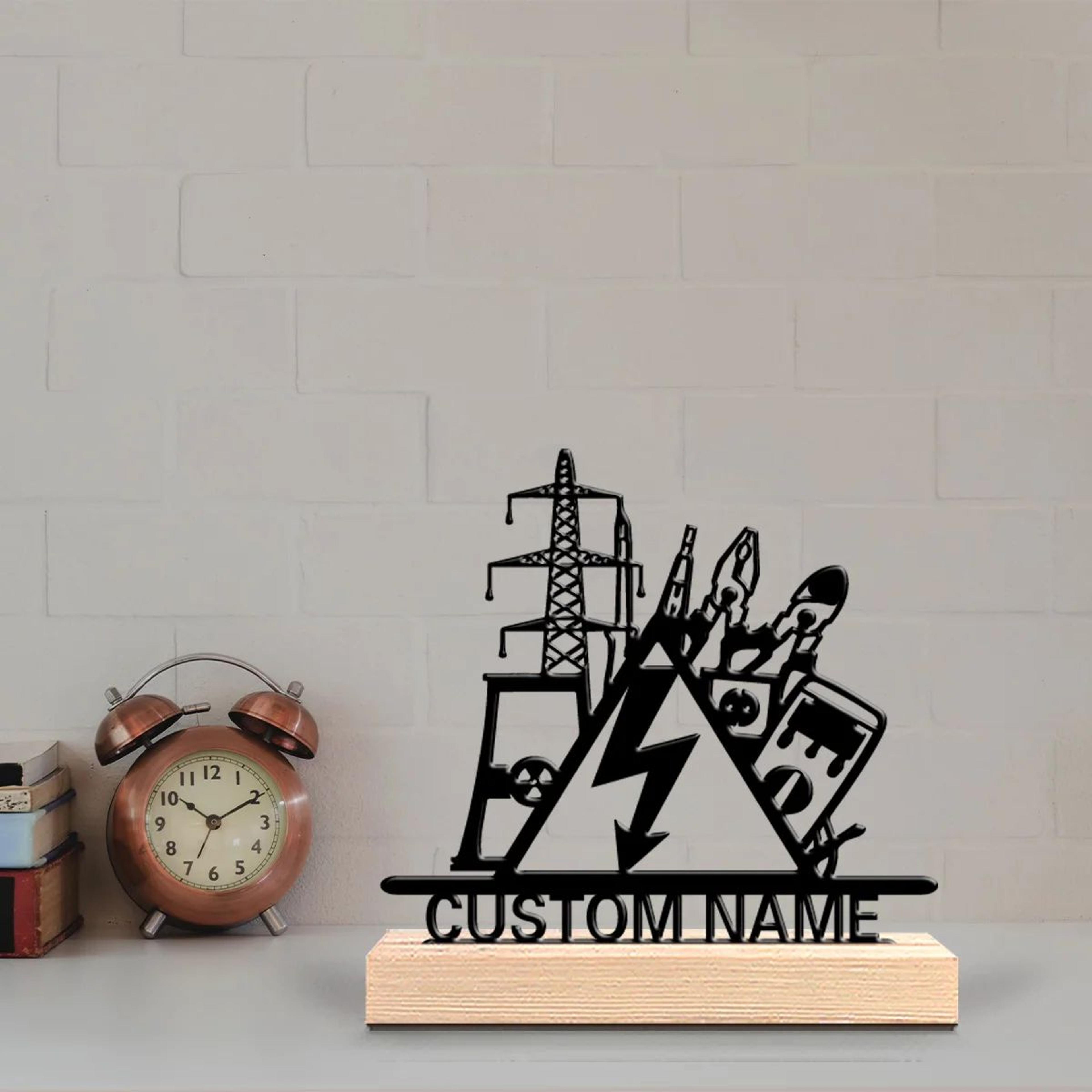Personalized Electrical Engineer Metal Desk Sign With Wooden Base Custom Metal Name Plaque Gift 1