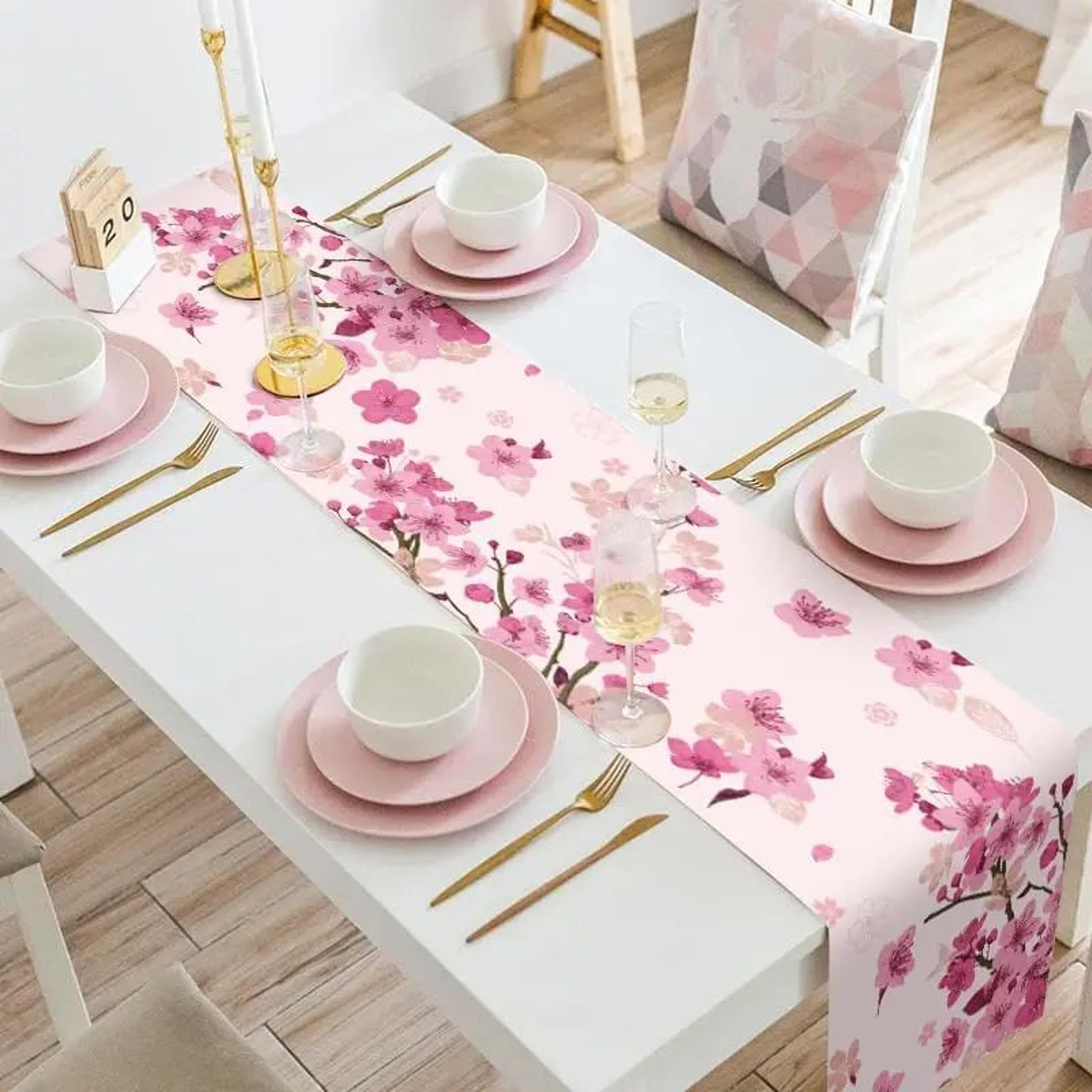 Cherry Blossom Linen Spring Table Runner For Farmhouse Dining And Wedding Decor 1