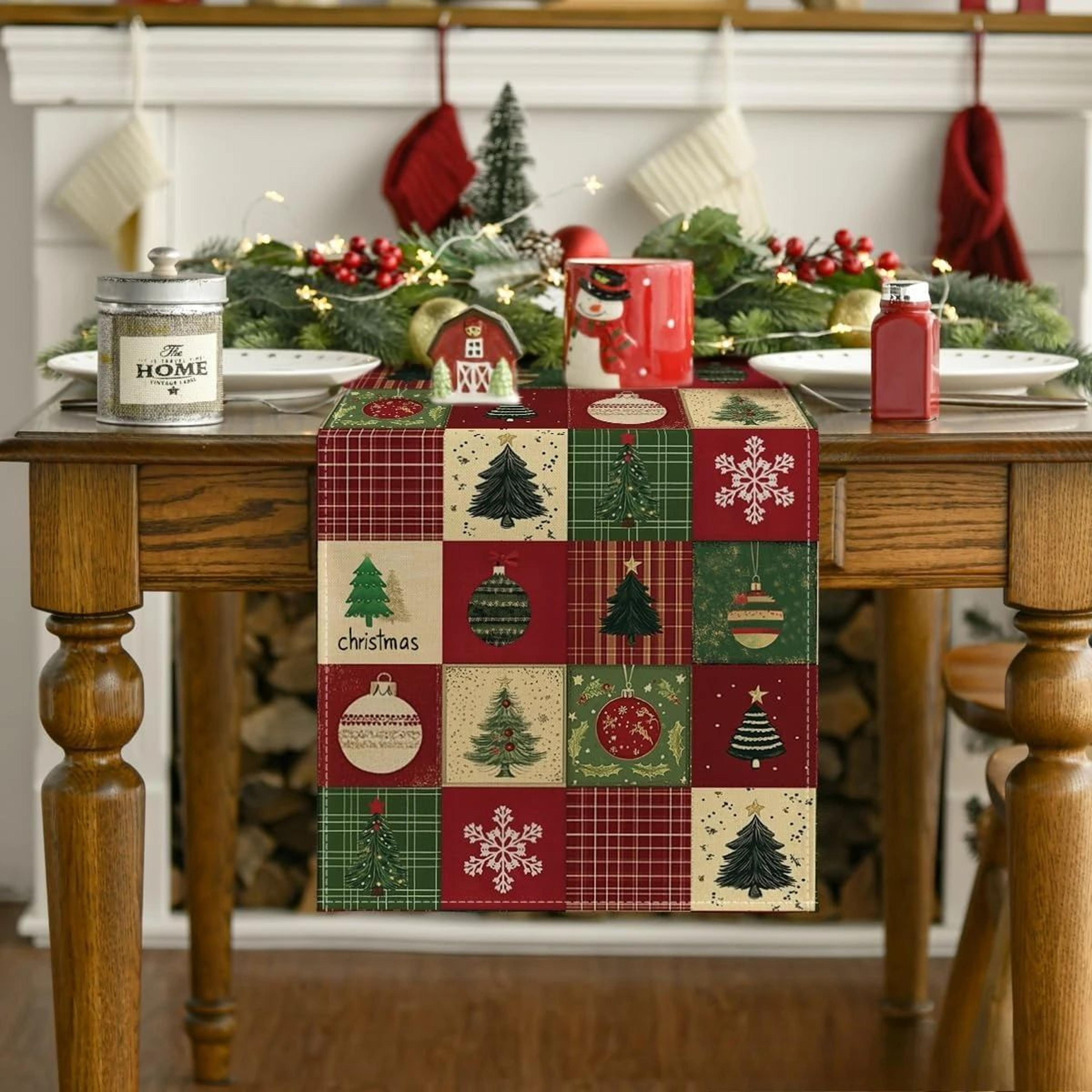 Cozy Snowflake Plaid Christmas Table Runner Linen Holiday Table Decor 1