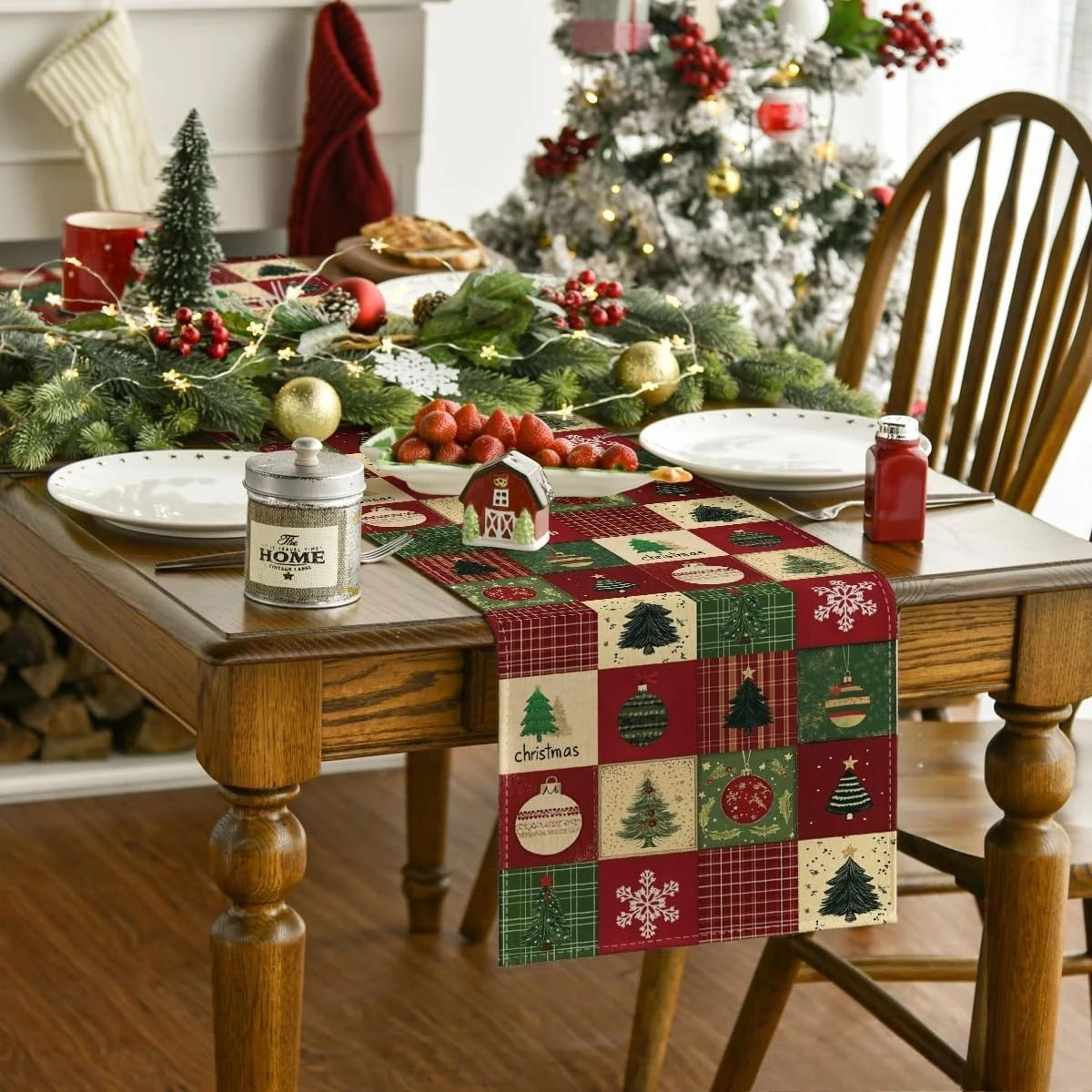 Cozy Snowflake Plaid Christmas Table Runner Linen Holiday Table Decor 3