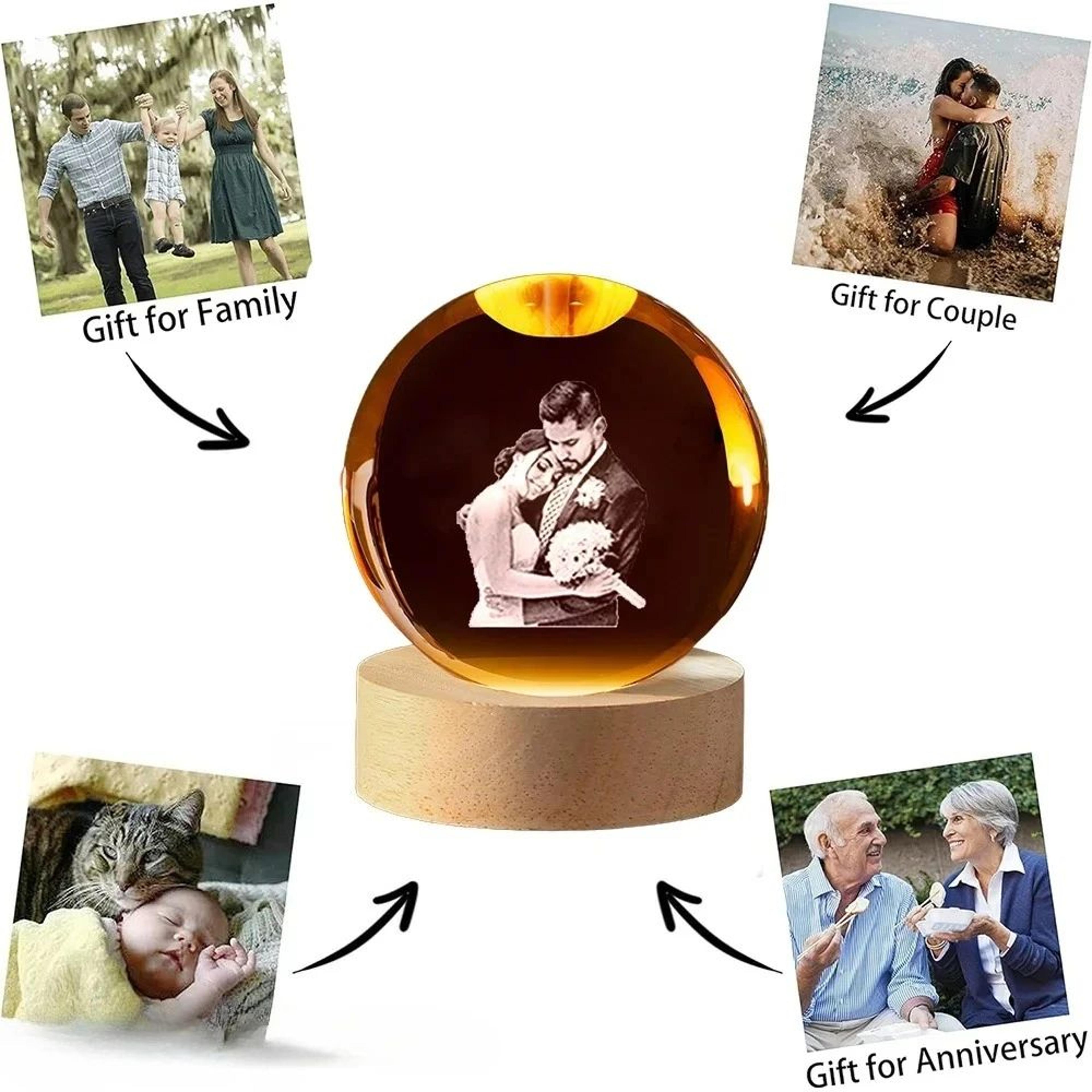 Personalized 3D Crystal Ball Night Light With Custom Photo Engraving 4