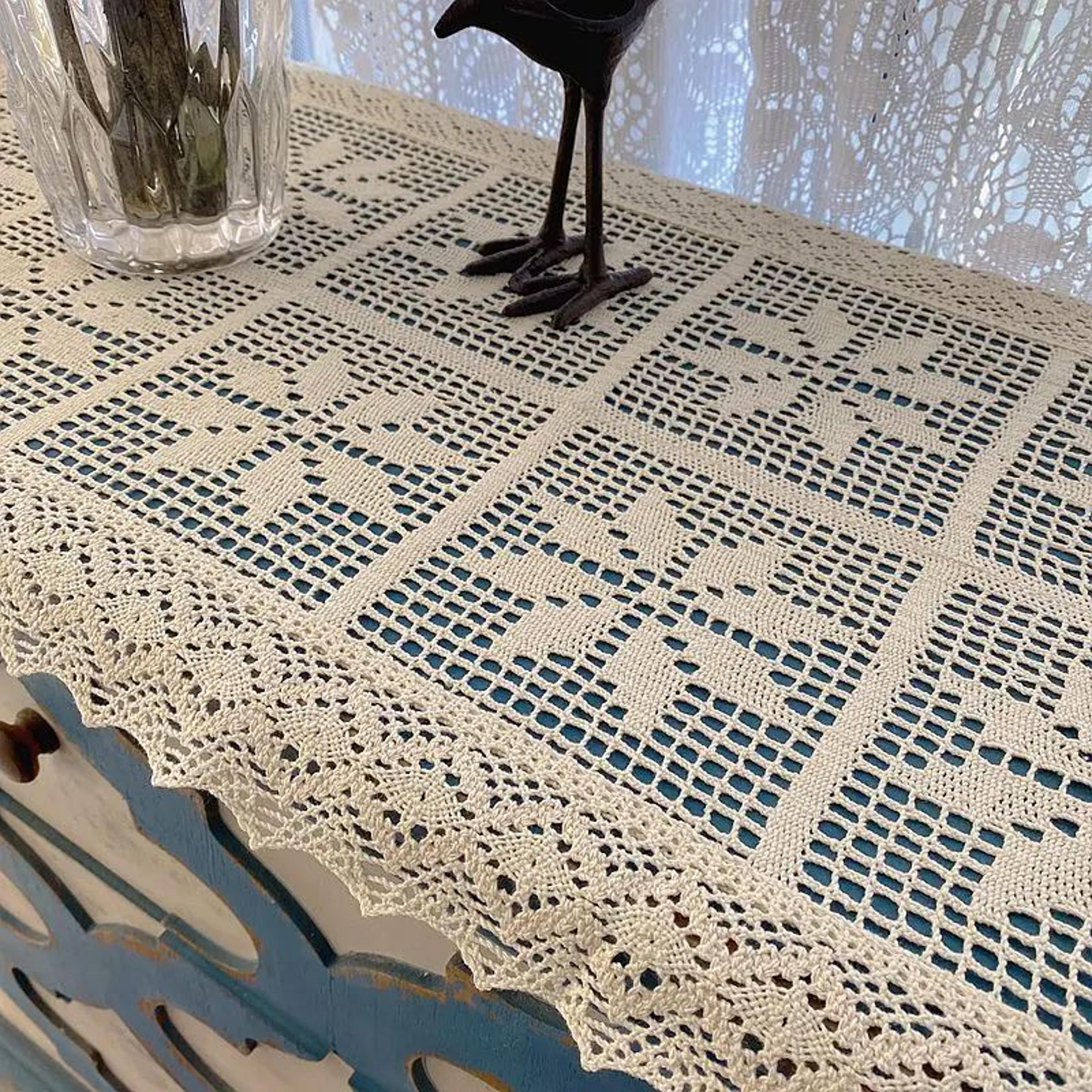 Vintage Crochet Lace Cotton Linen Table Runner For Rustic  Boho Table Decor 3