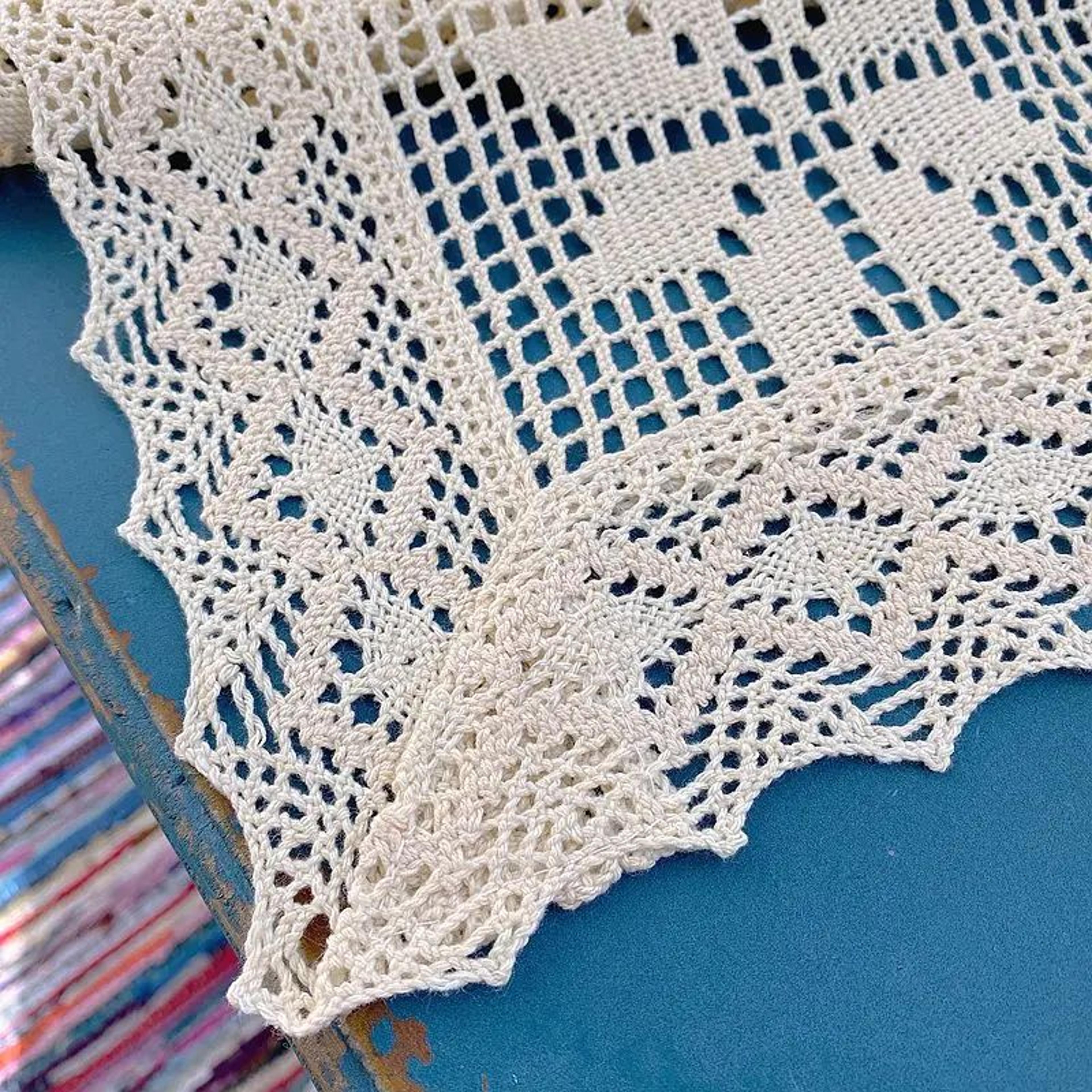 Vintage Crochet Lace Cotton Linen Table Runner For Rustic  Boho Table Decor 5