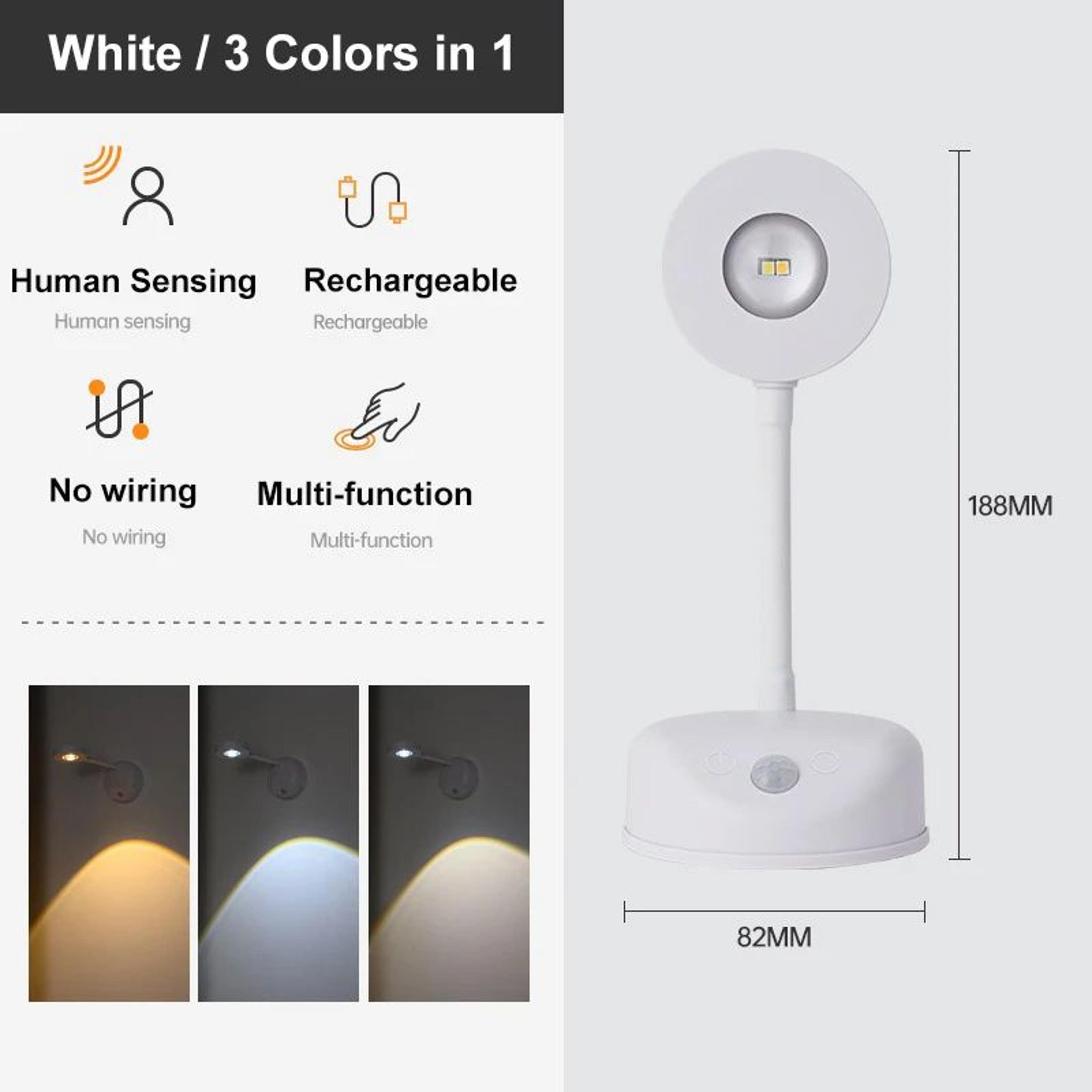 Smart Motion Sensor Rechargeable LED Picture Light  Wireless Dimmable Wall Spotlight 6
