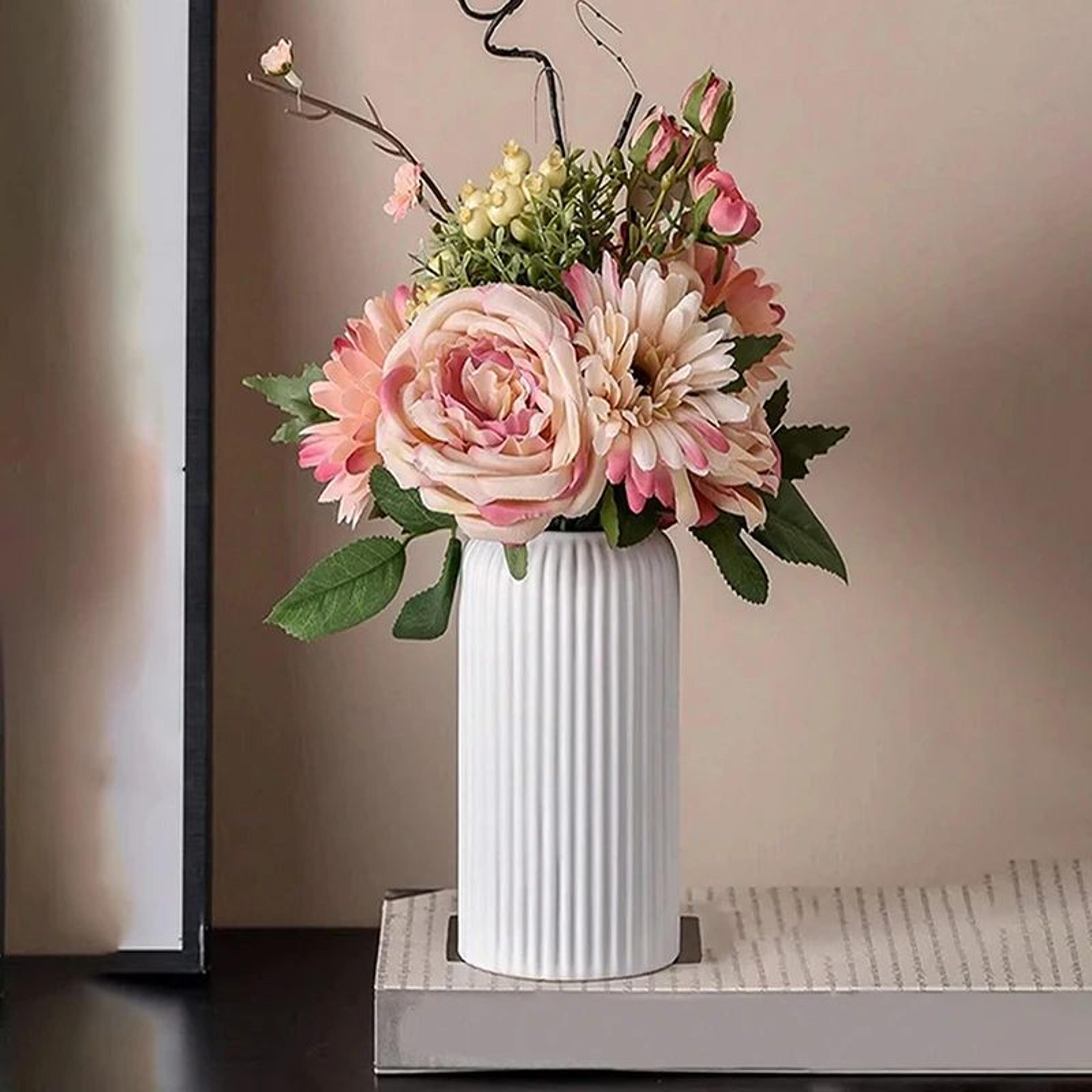 Striped CeramicLook Decorative Flower Vase For Modern Home Decor 2