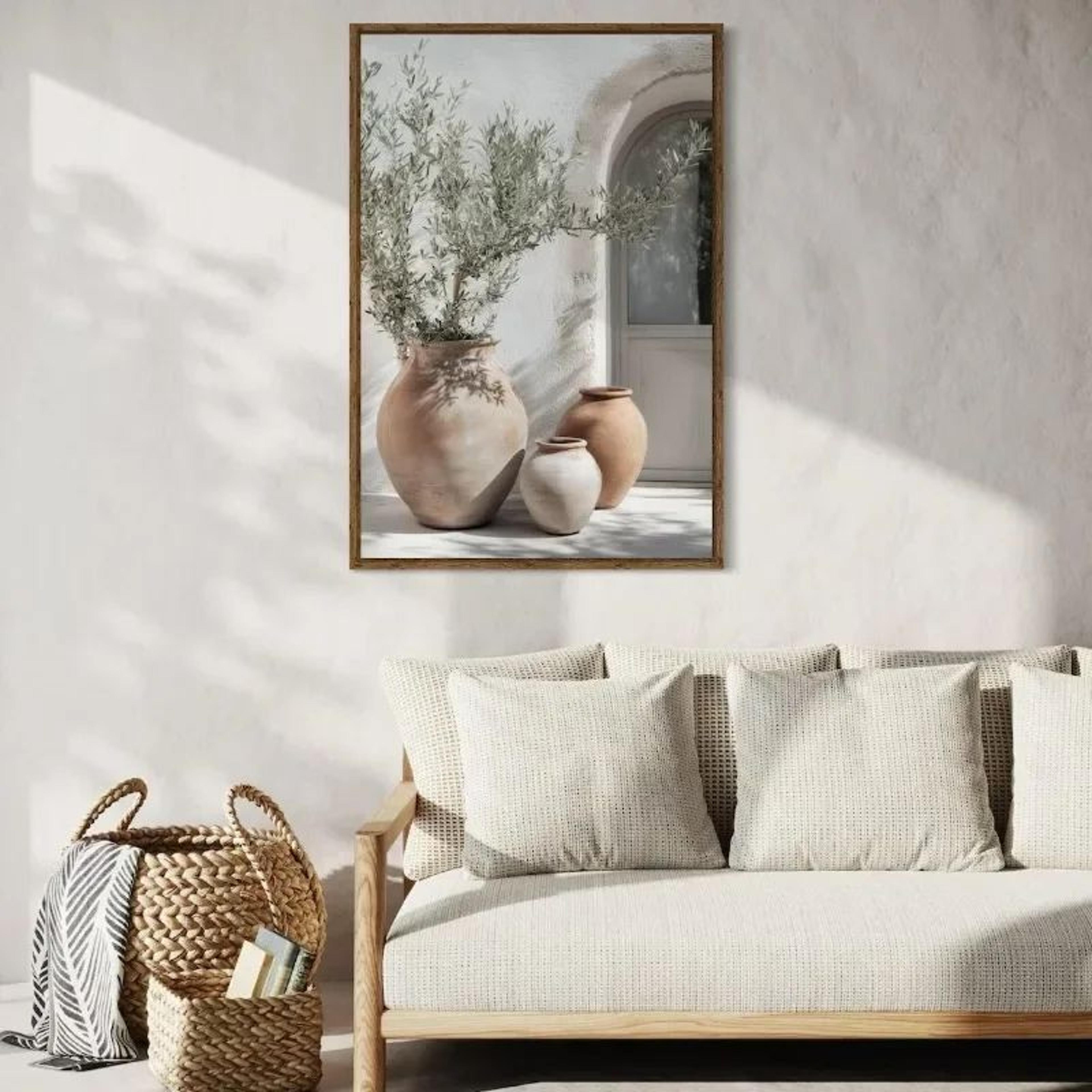 Frameless Olive Tree Minimalist Canvas Print  Mediterranean Botanical Wall Art Decor 1