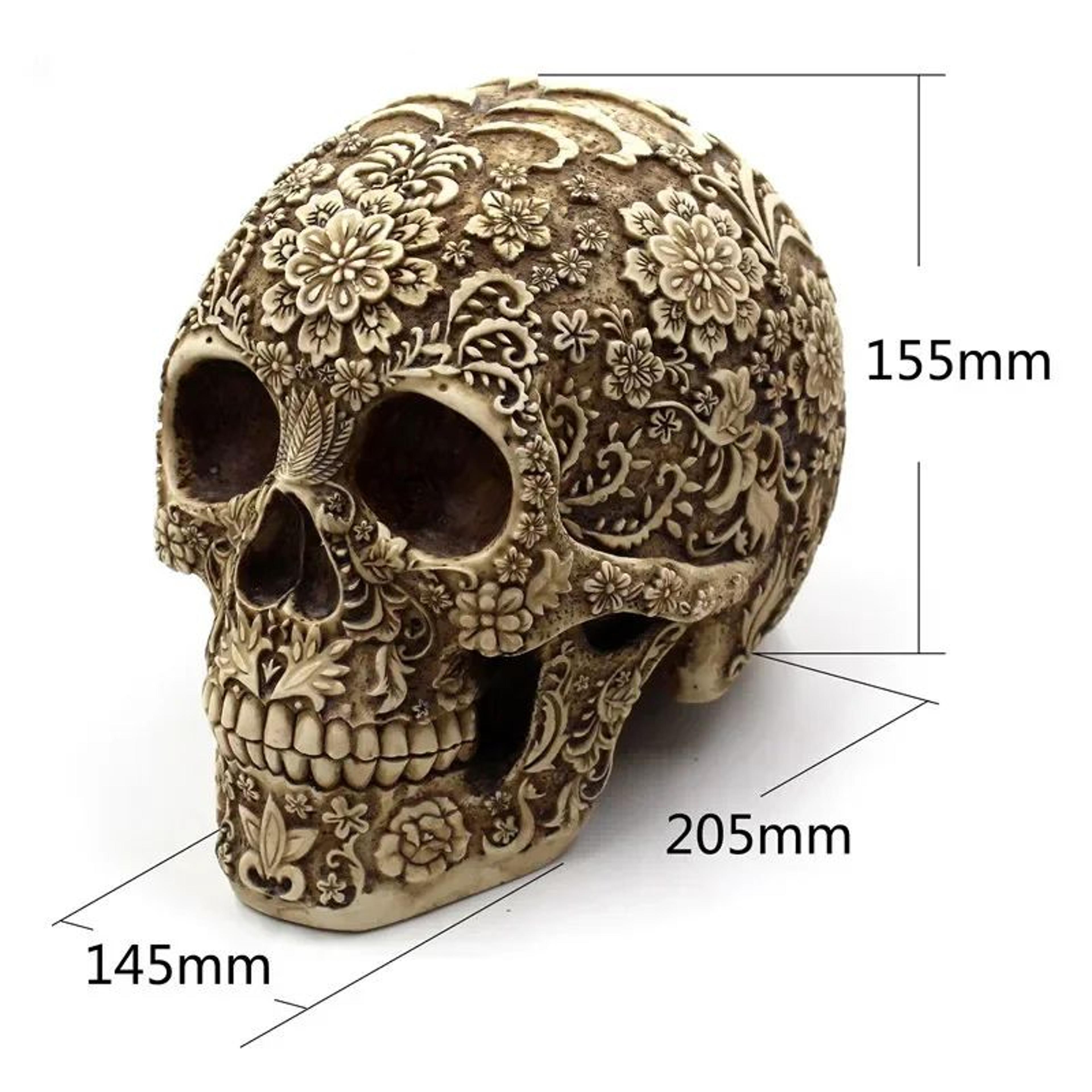 Elegant Resin Skull Sculpture With Plum Blossom Art  Gothic Home Decor Accent 5