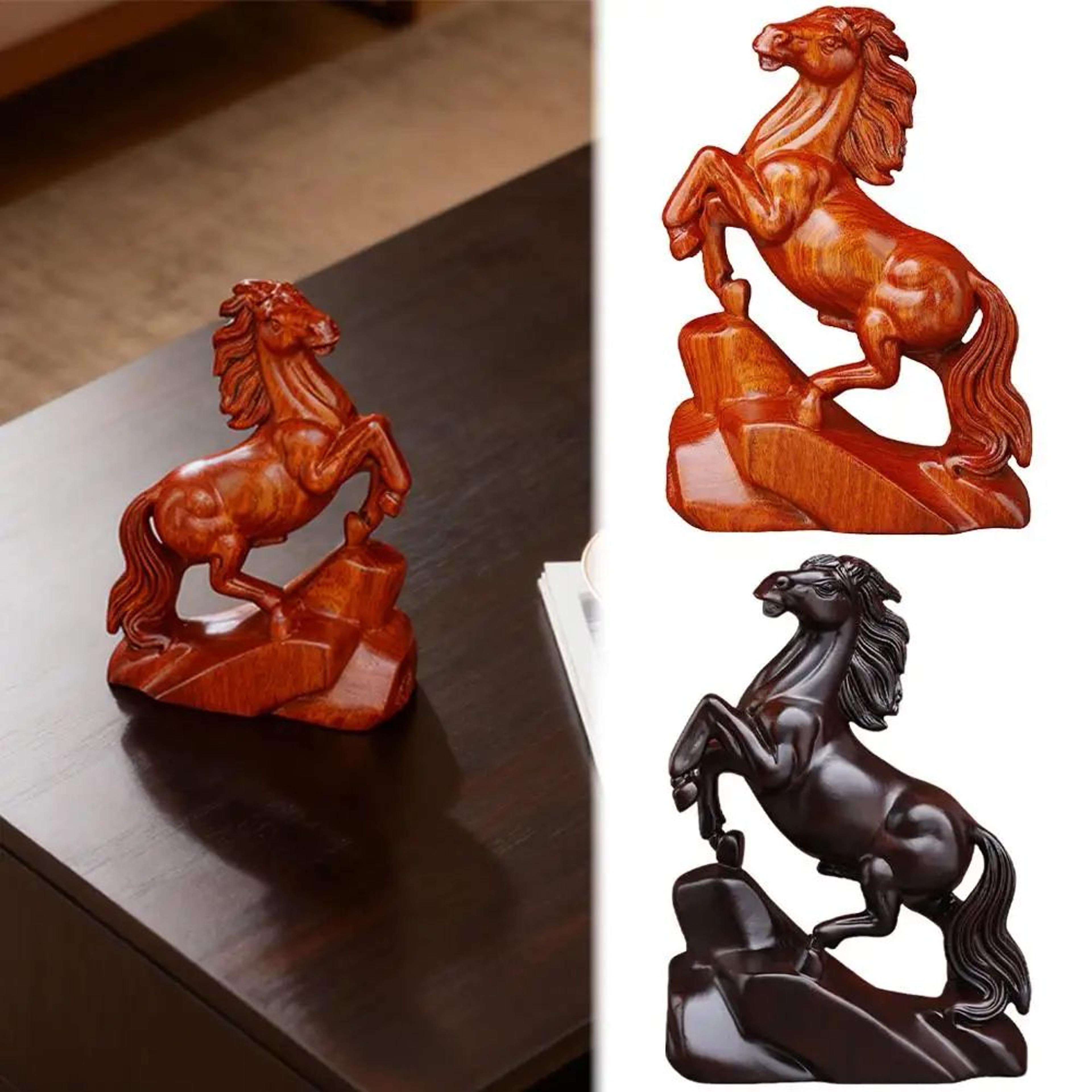 rosewood horse statue for wealth & success – feng shui zodiac desk decor