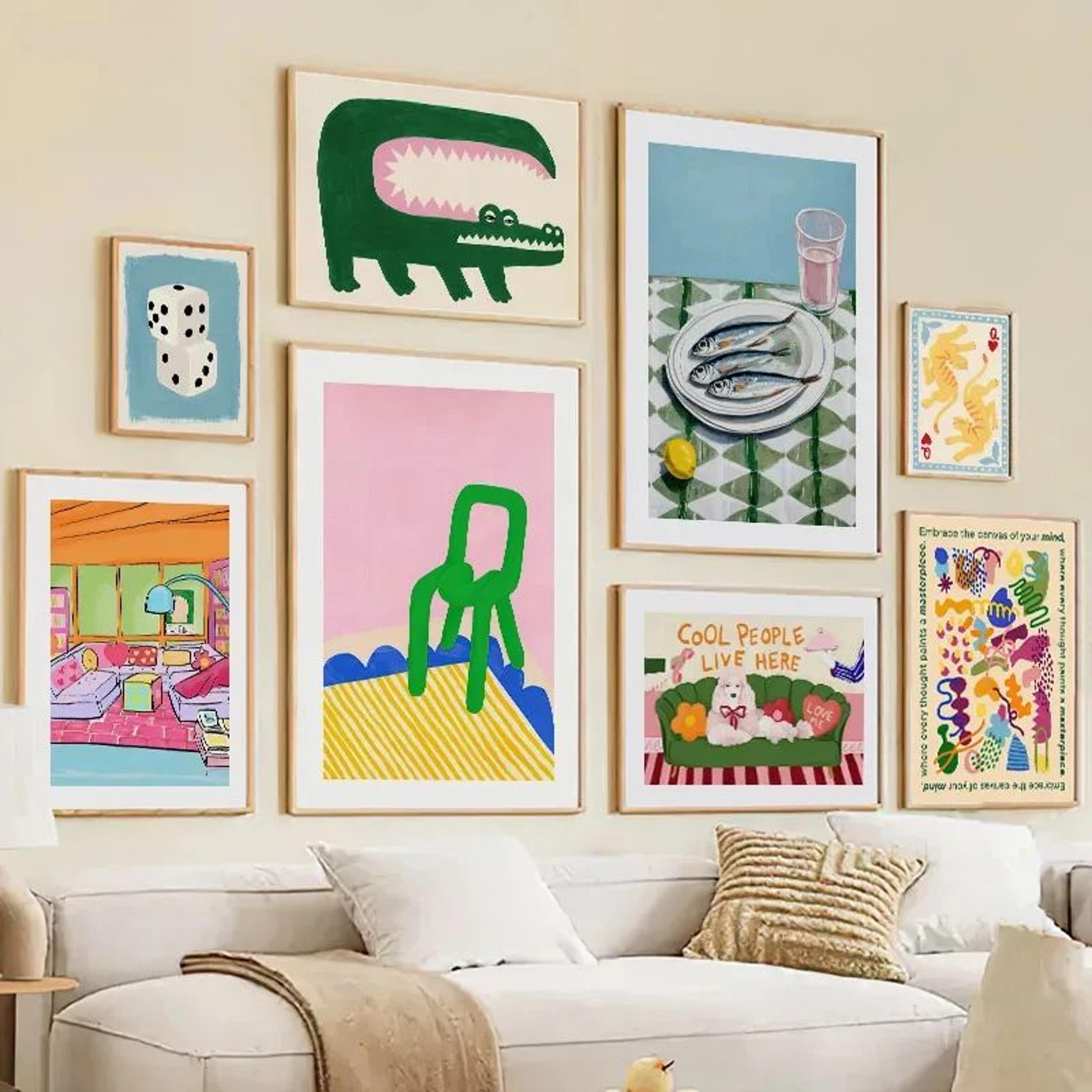 Abstract Crocodile Fish Canvas Wall Art  Colorful Modern Living Room Decor 2