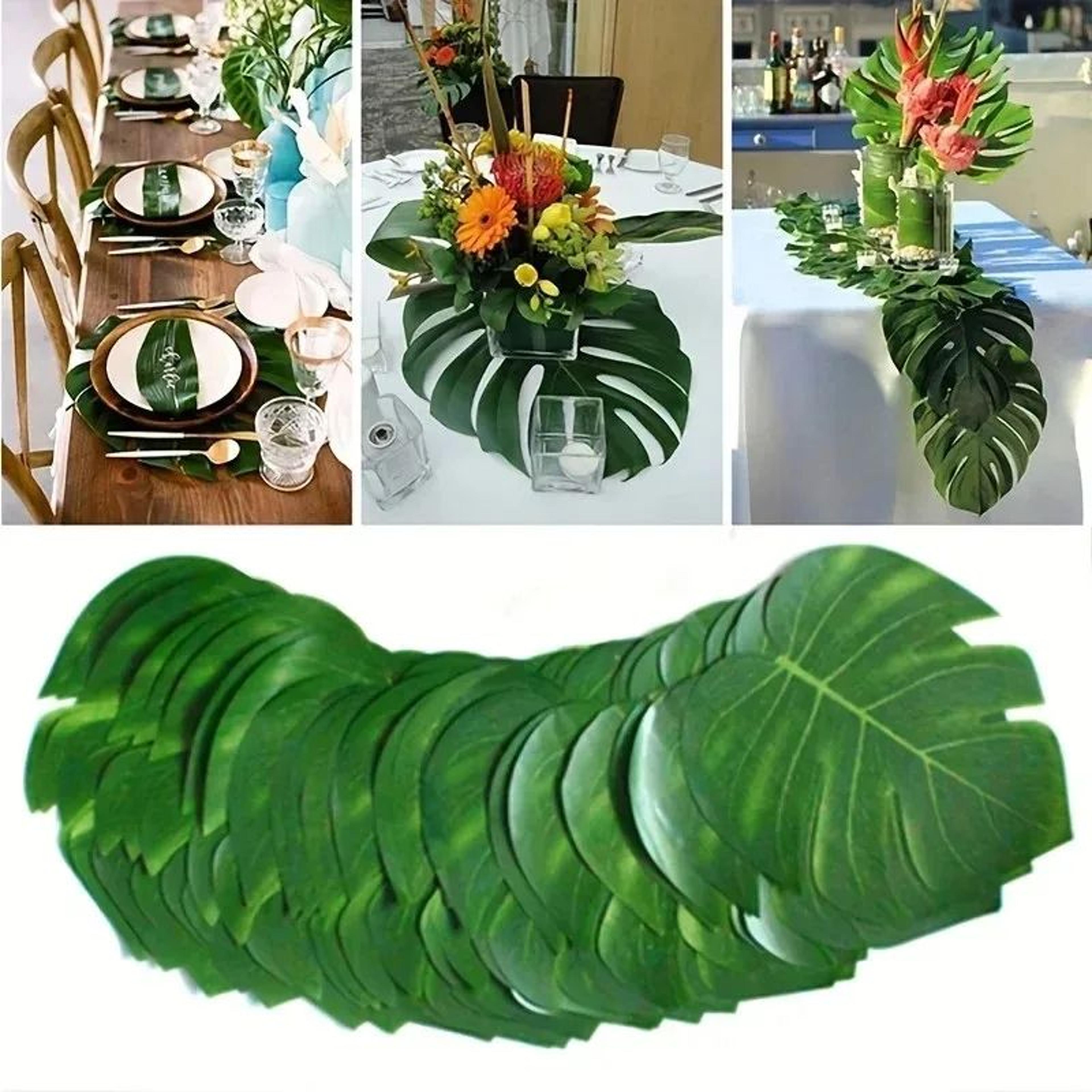10-piece tropical leaf placemats set for luau, jungle, and beach party tables