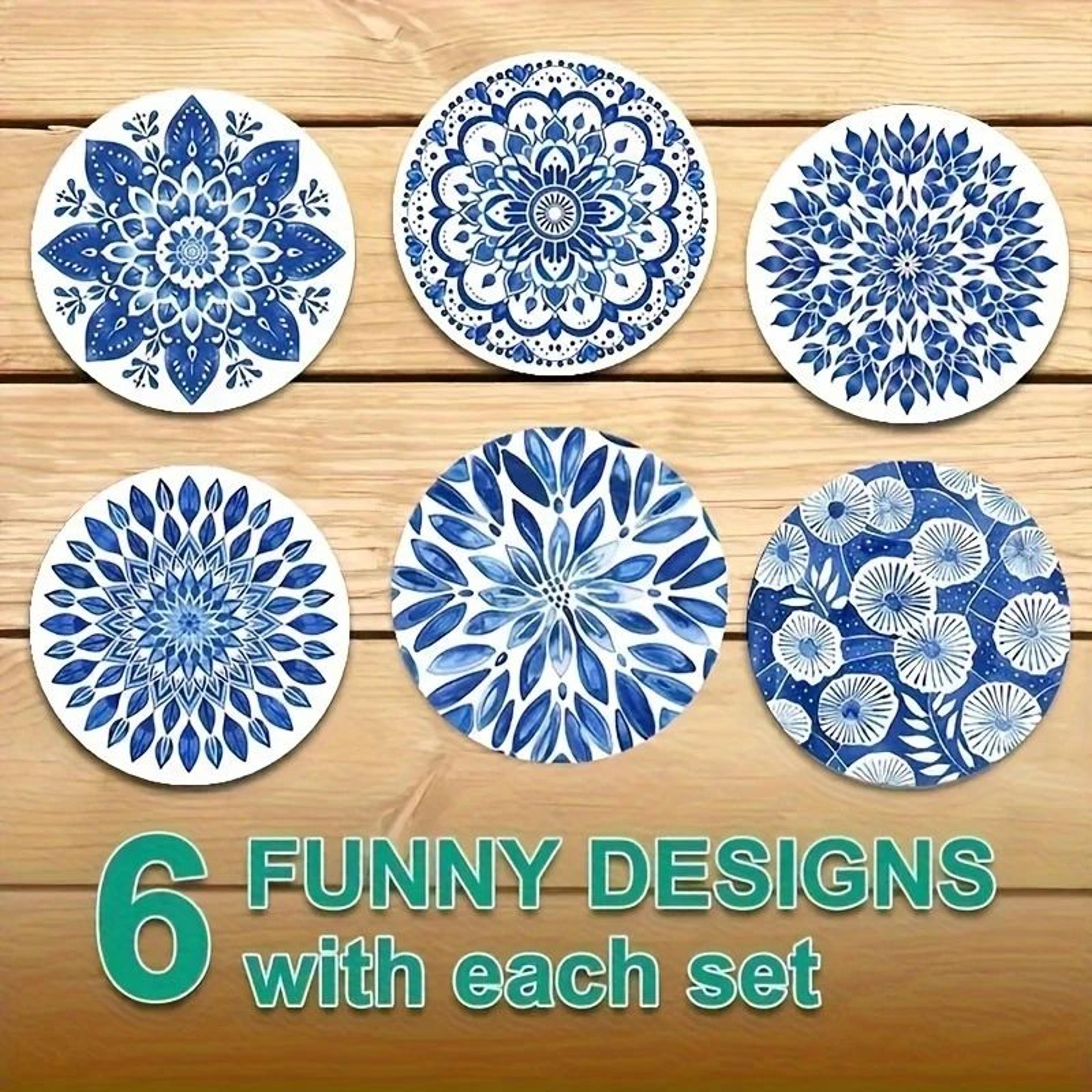 Celadon Landscape Wooden Coasters Set For Drinks 6Piece Heat Resistant Coasters For Home And Office 2