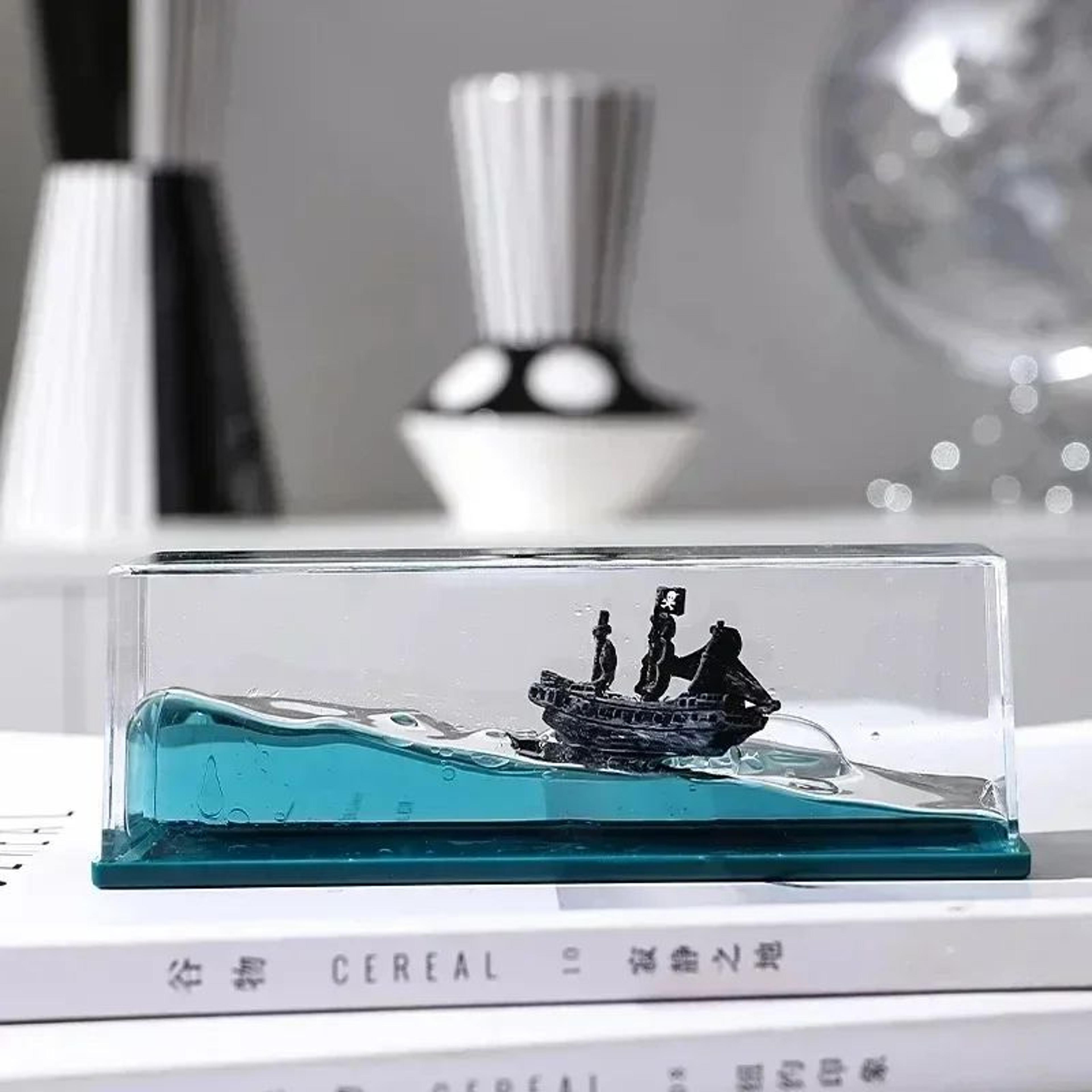 Black Pearl Floating Ship In A Bottle Decor  Liquid Motion Nautical Desk Accent 4