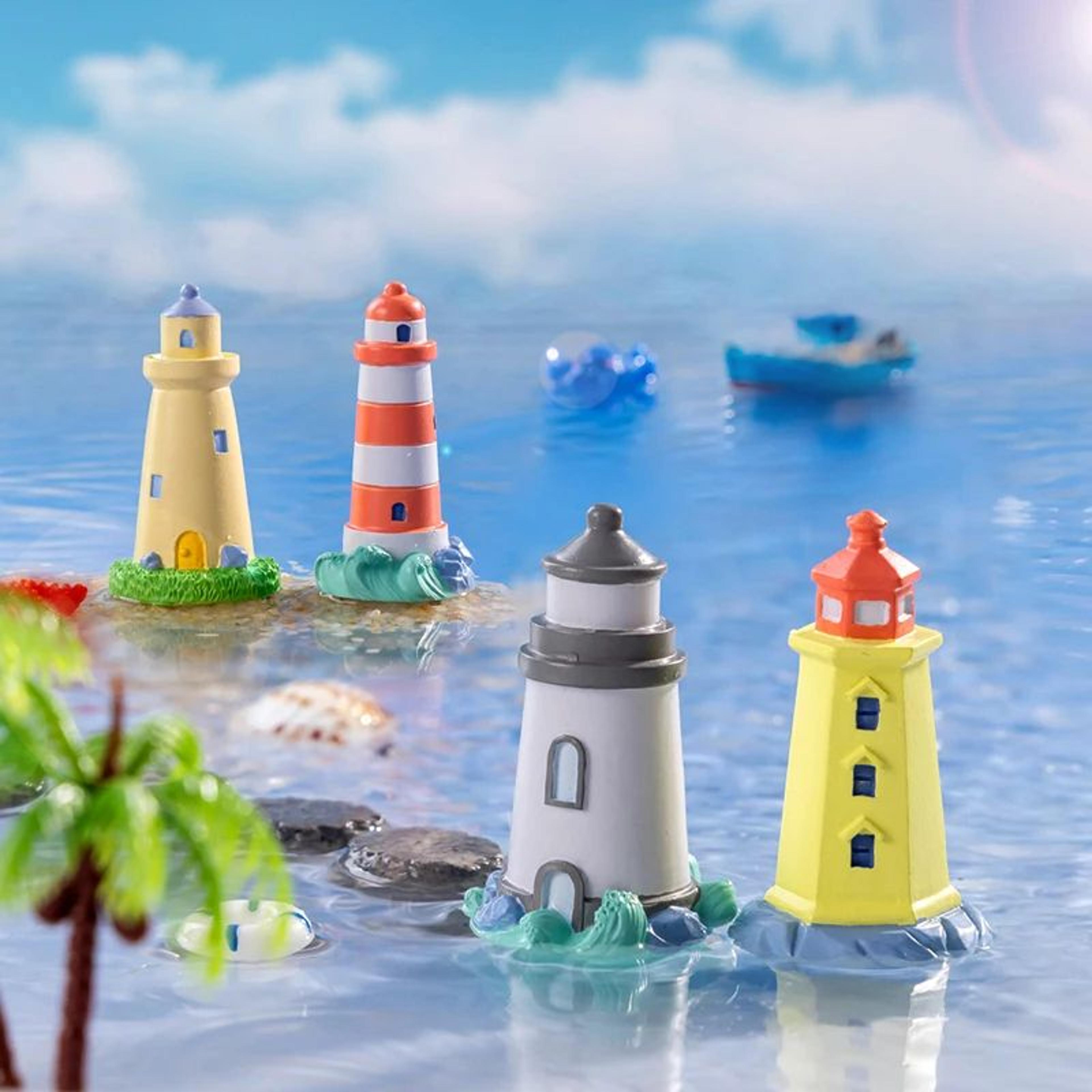 coastal mini lighthouse figurine – mini ocean decor for fairy gardens & home accents