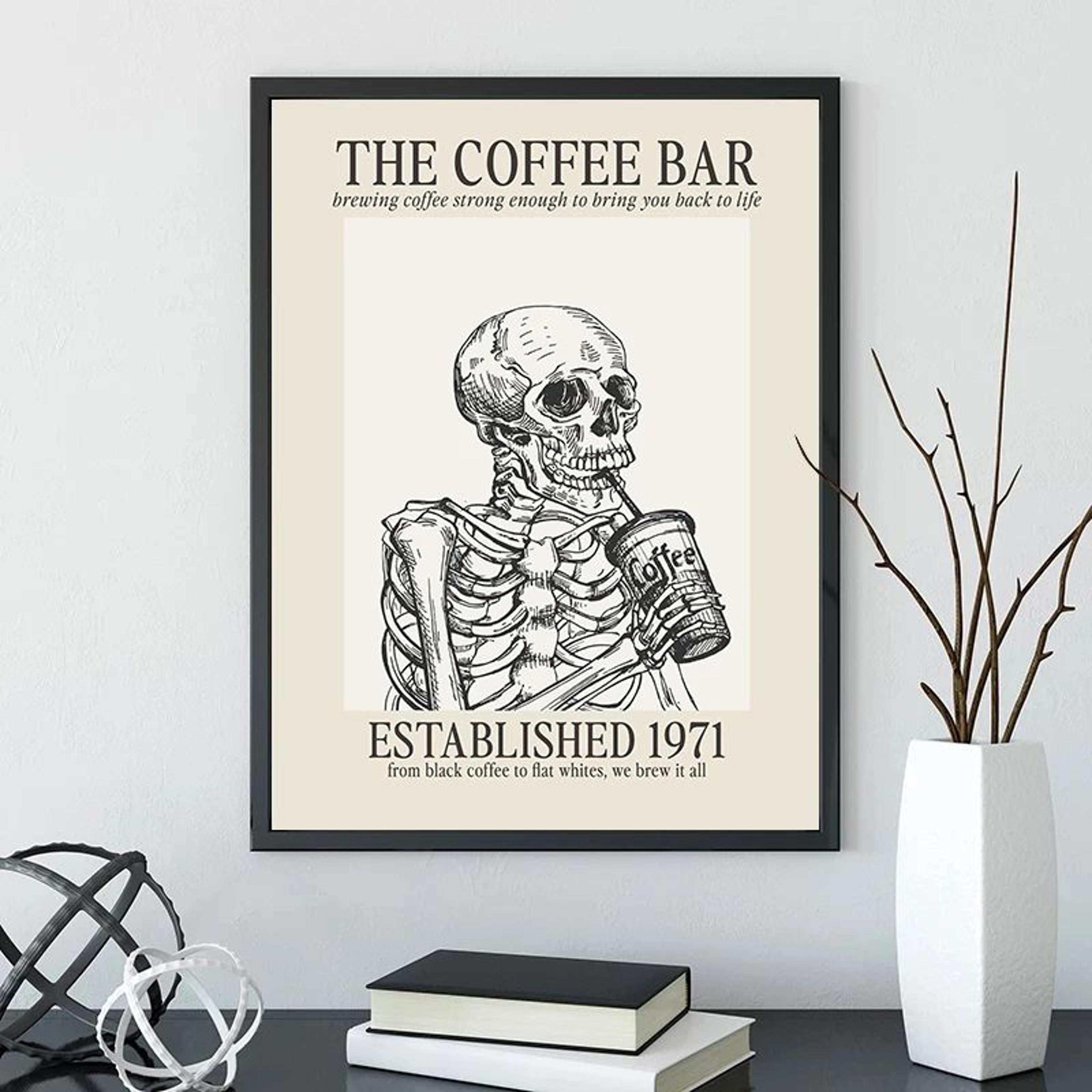 Minimalist Skeleton Coffee Wall Art Canvas  Modern Coffee Lover Decor 1