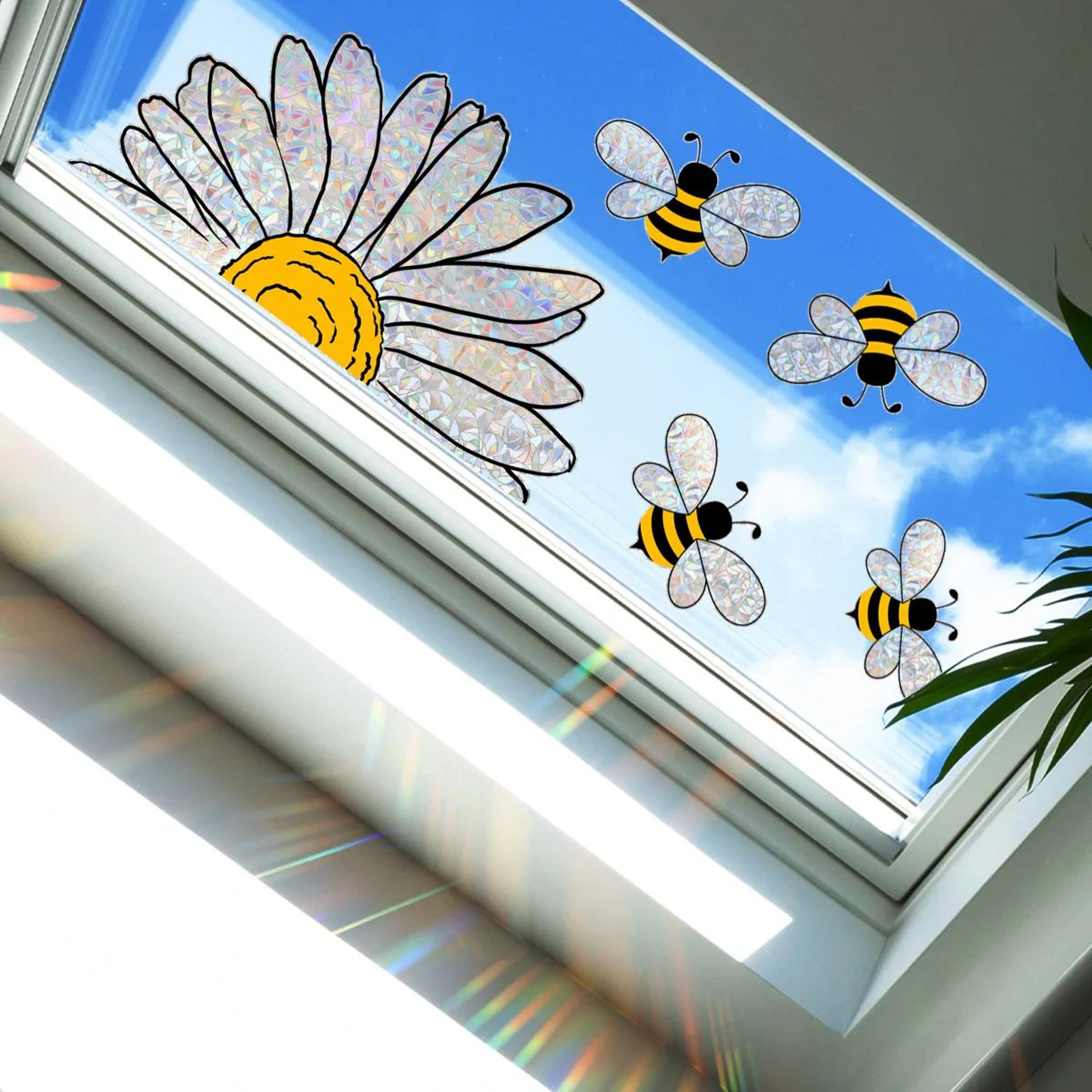 Sunflower Bee Stained Glass Window Decal Static Cling Rainbow Window Sticker 4