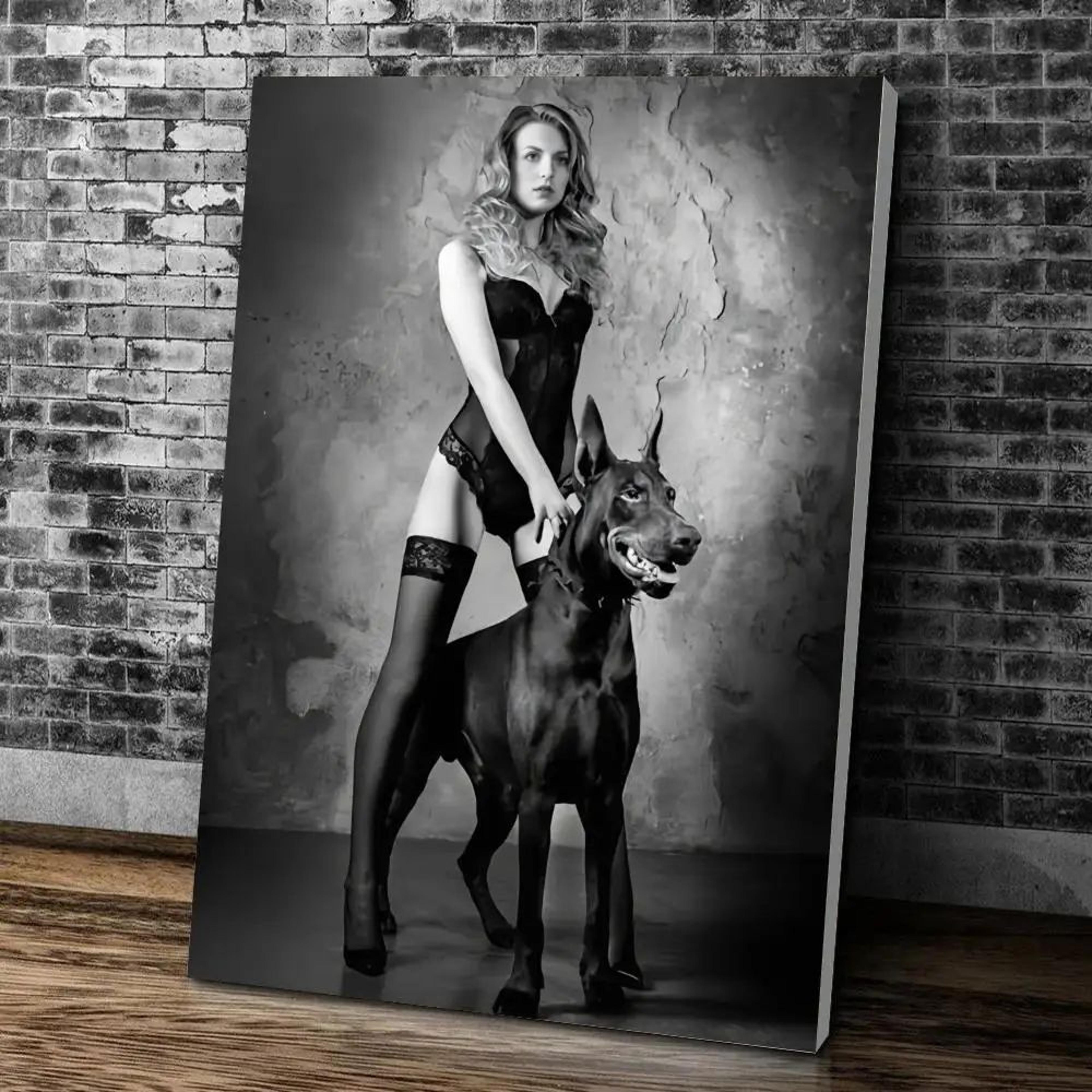 Black  White Doberman Wall Art Fashion Dog Canvas Print For Modern Living Room Decor 14