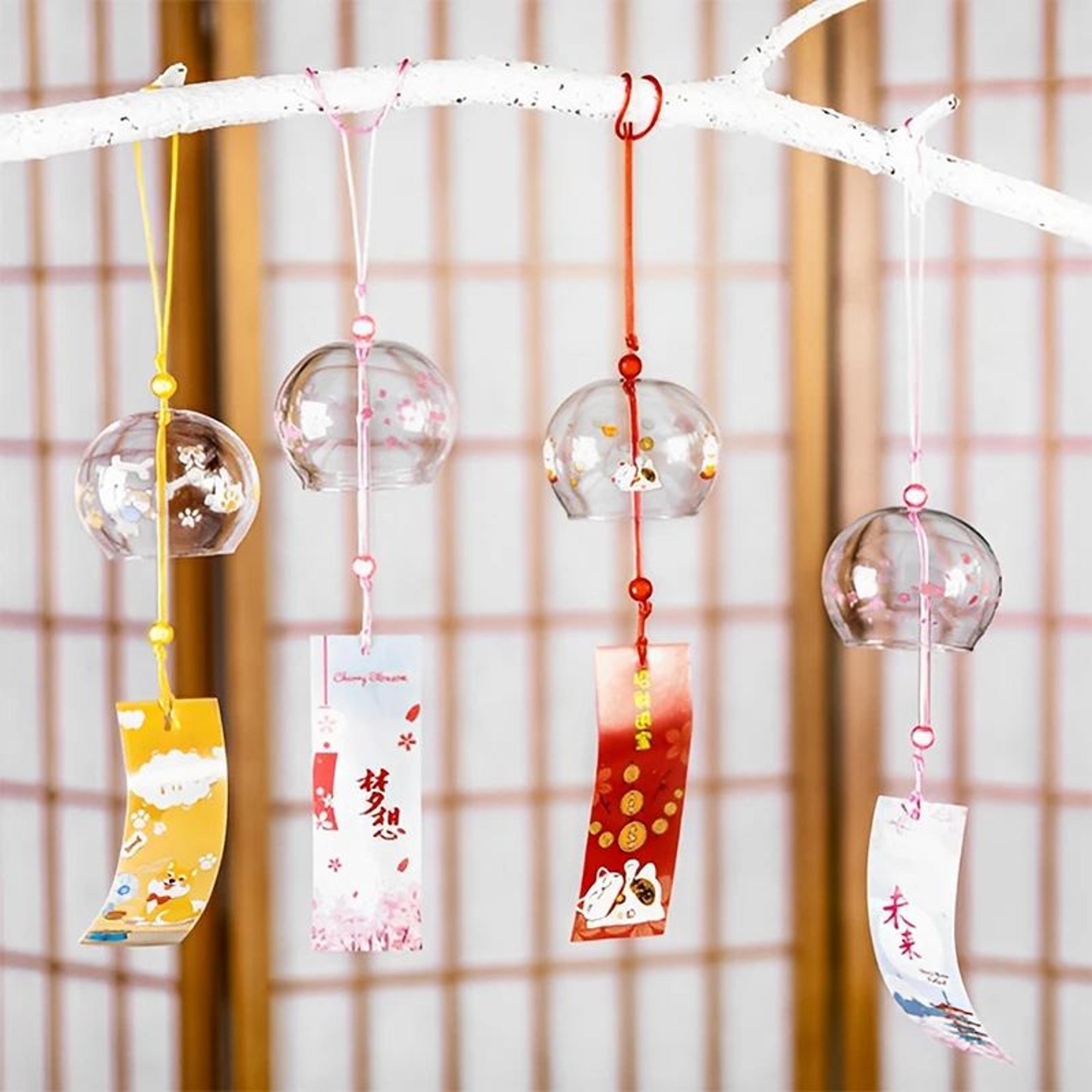 Sakura Serenity Japanese Wind Chime  Handmade Glass Furin Bell For Calm Outdoor Decor 2