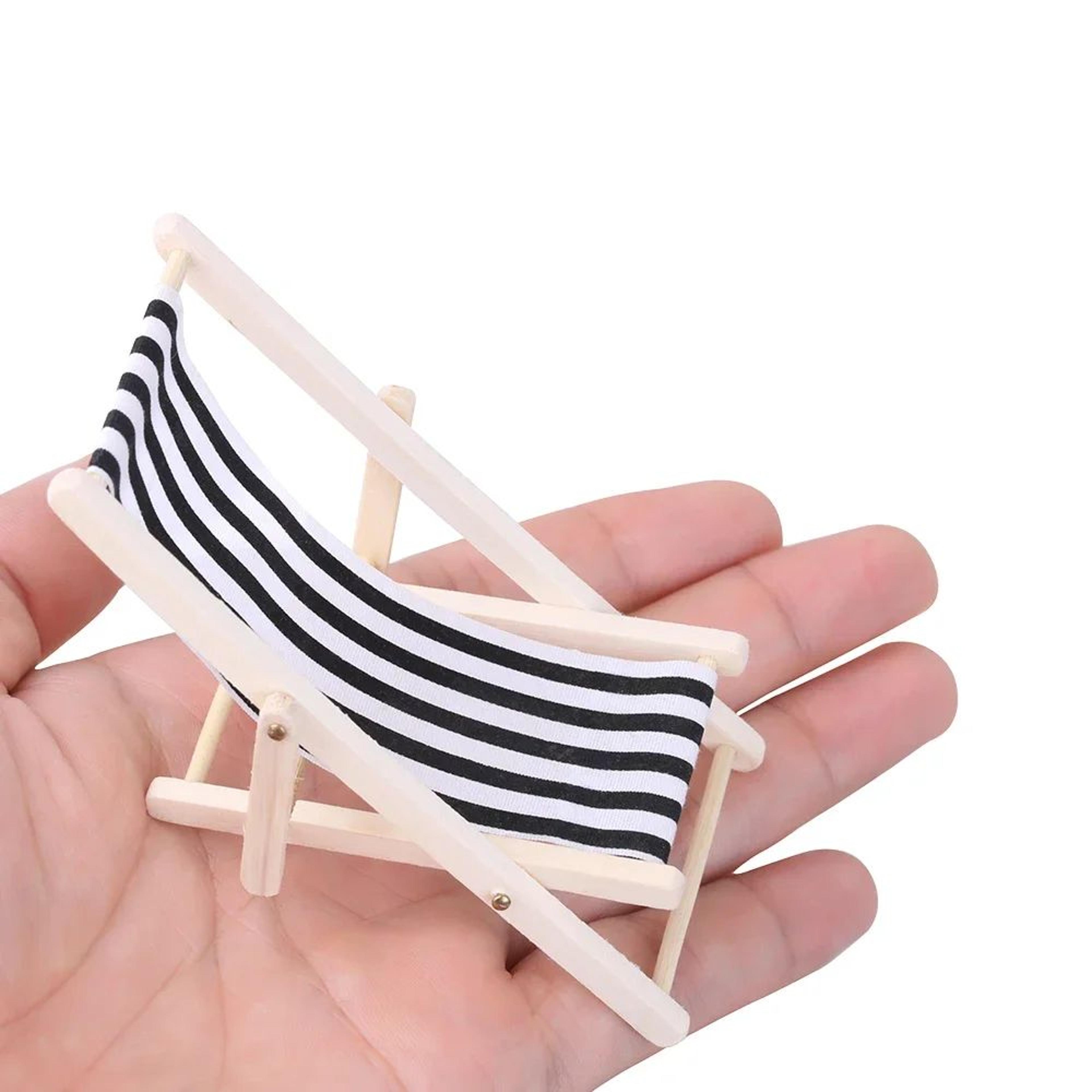 Dollhouse Beach Chair Set With Mini Beach Table Foldable Wooden Beach Furniture 4