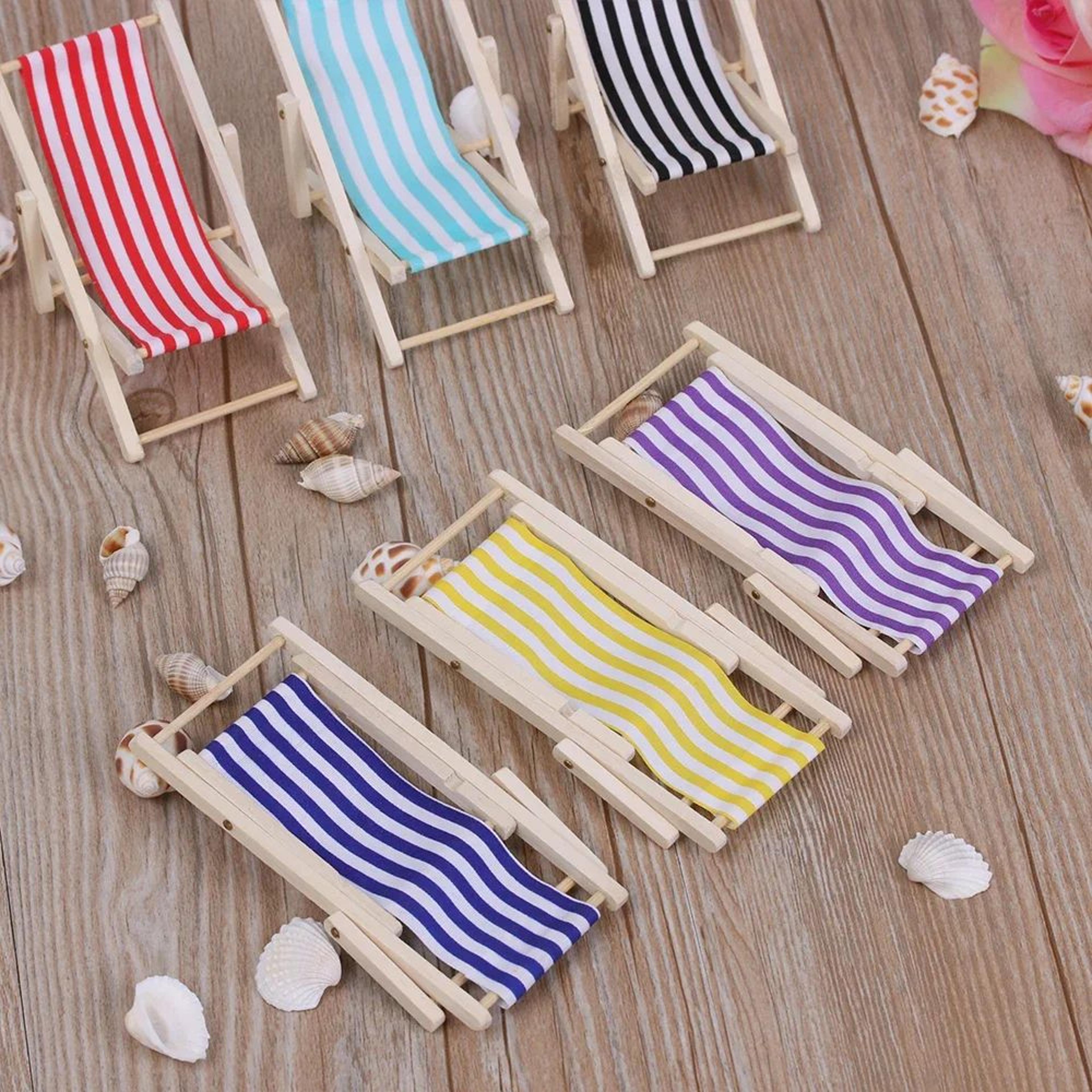 Dollhouse Beach Chair Set With Mini Beach Table Foldable Wooden Beach Furniture 1