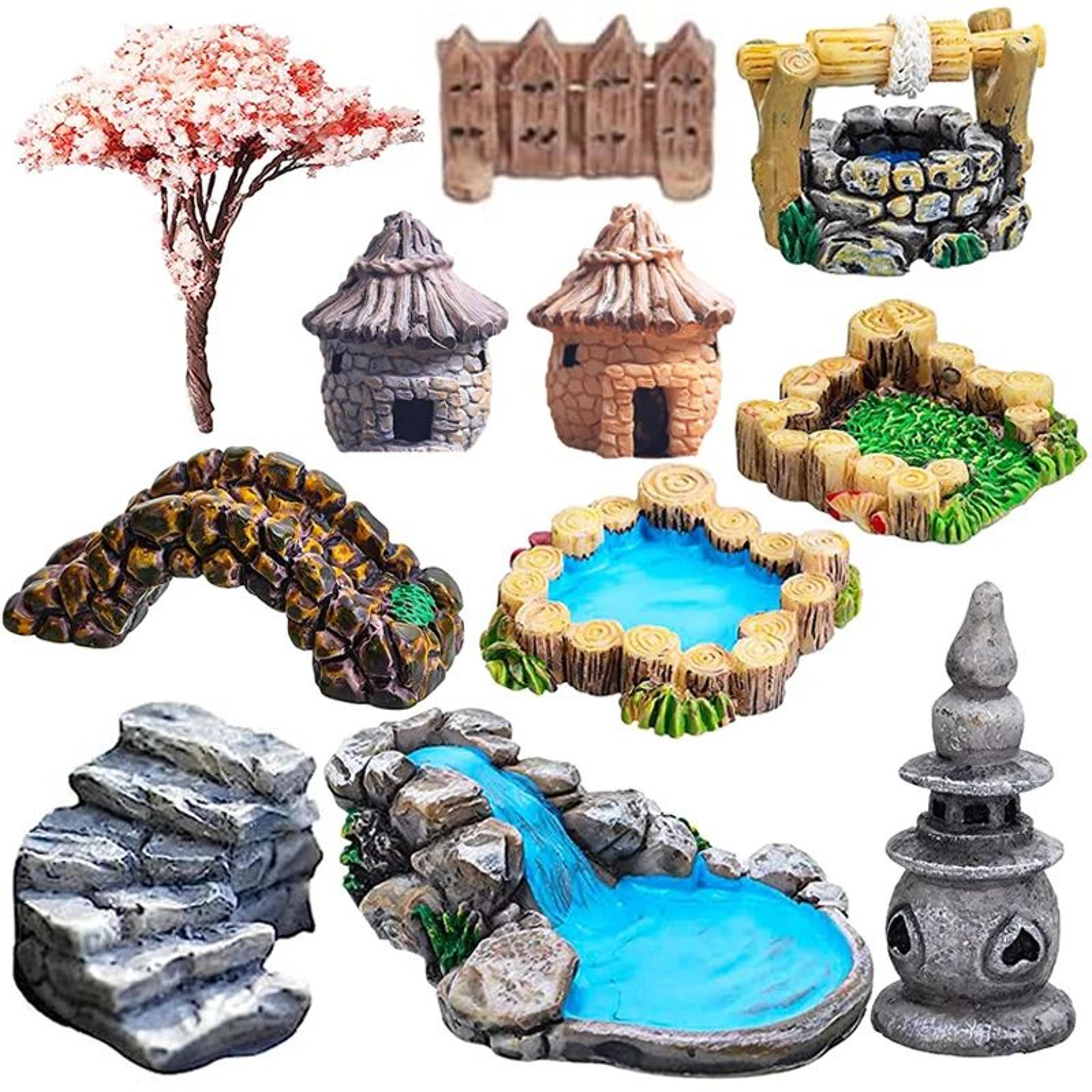 enchanted miniature fairy garden accessories set with lighthouse & village decor