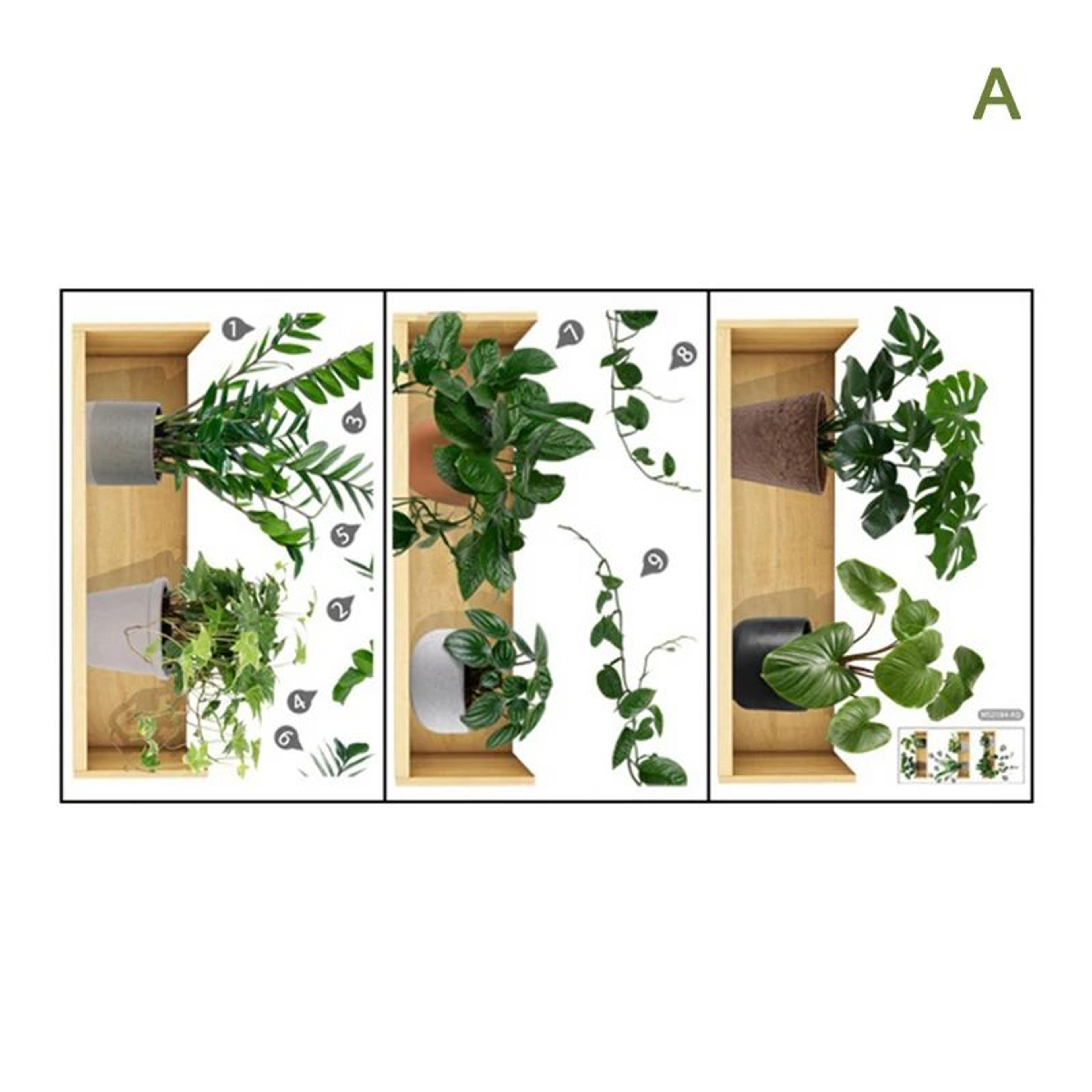 3Piece Potted Plant Wall Decal Set  3D Botanical Peel And Stick Wall Decor 6