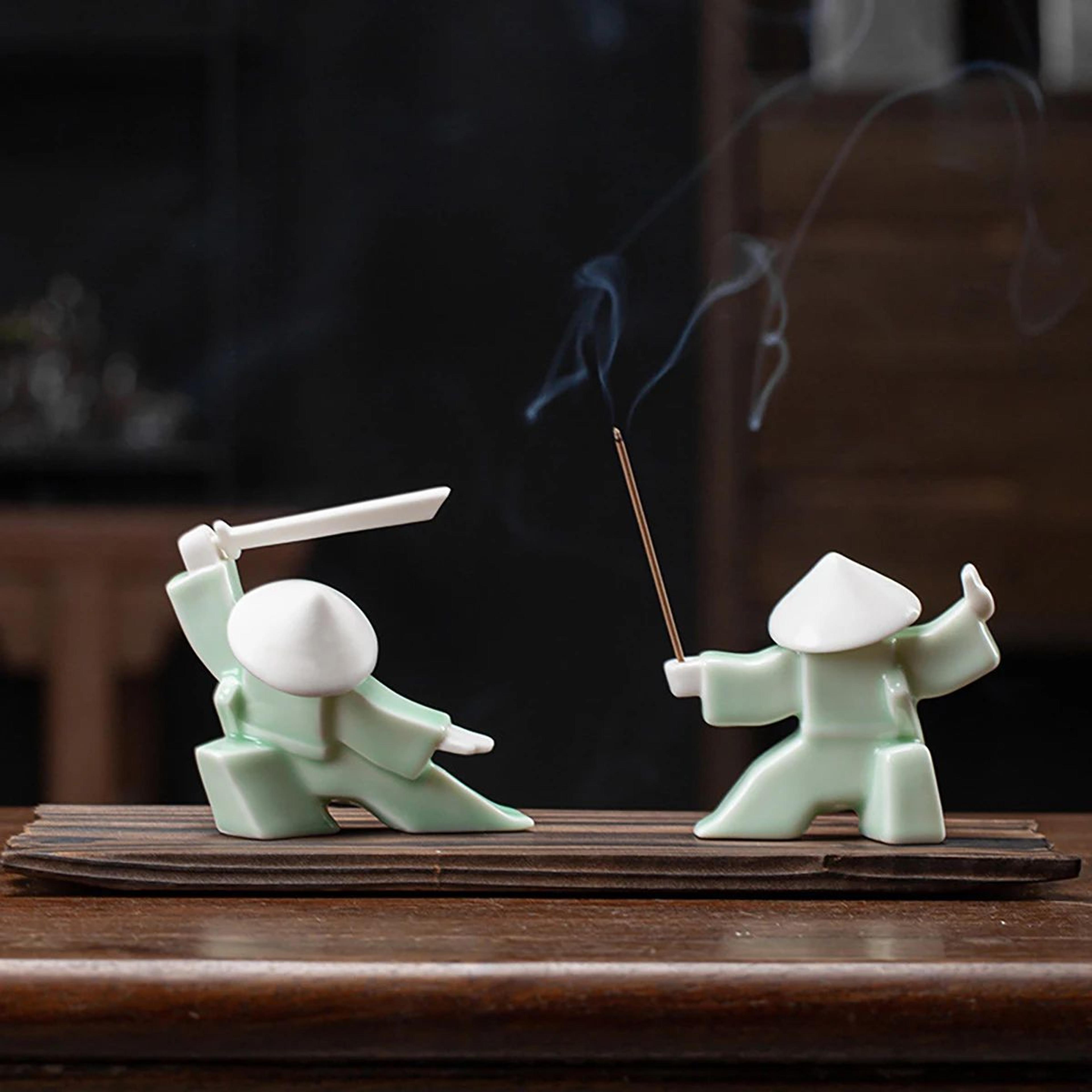 Zen Warrior Ceramic Samurai Figurine  Minimalist Blanc De Chine Decor 1