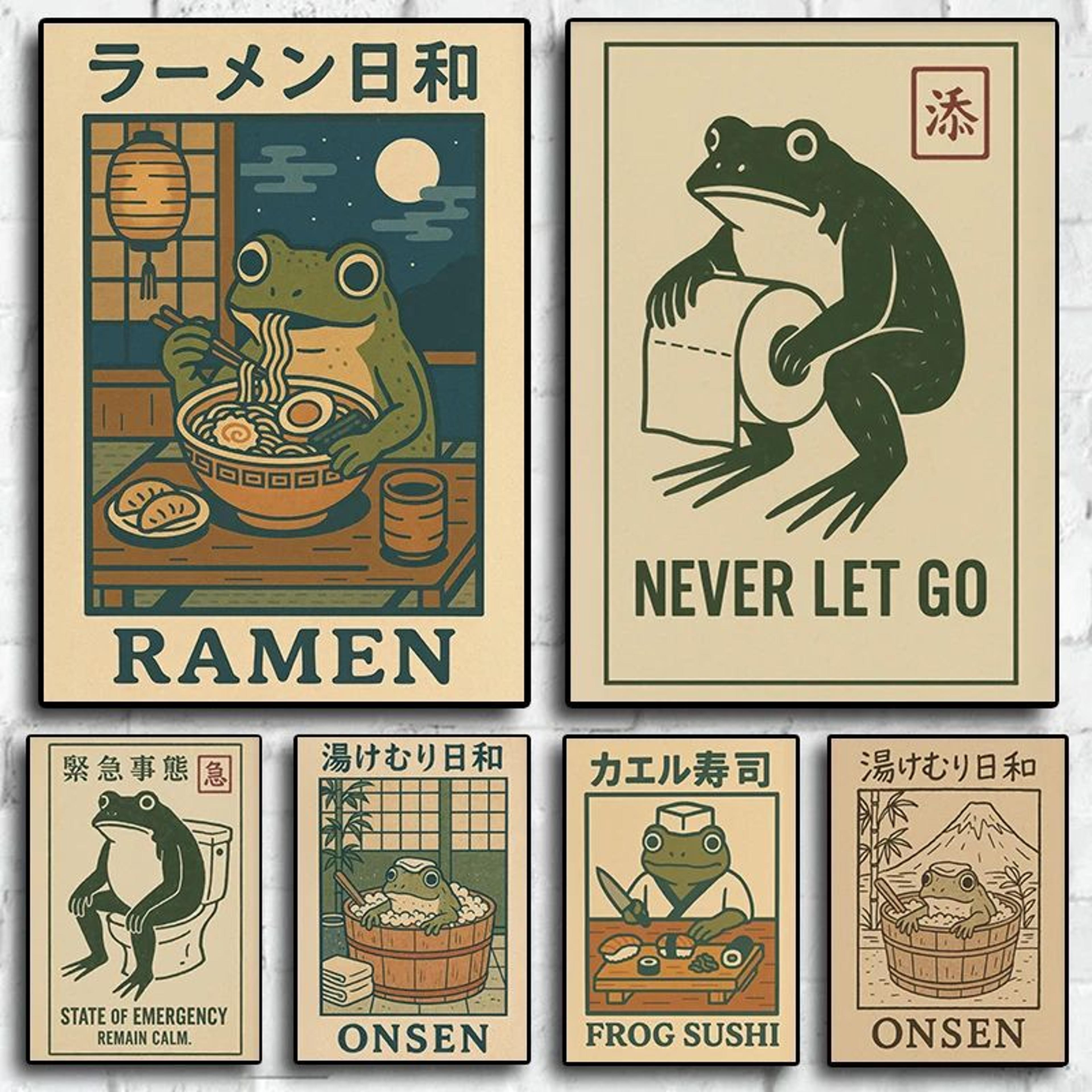 japanese frog bathtub wall art canvas, funny bathroom wall art, japanese frog poster