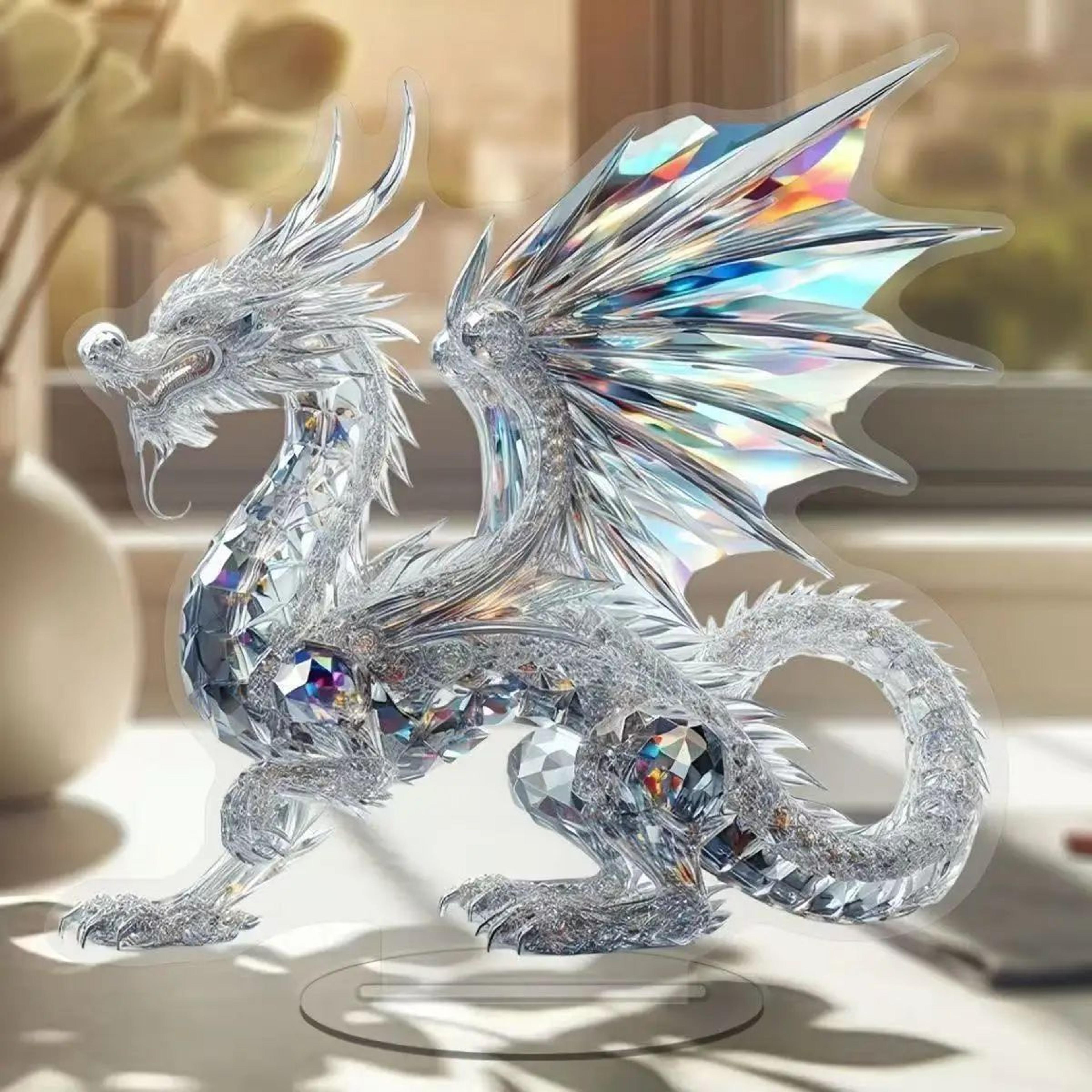 White Crystal Dragon Acrylic Figurine For Desk Decor And Fantasy Room Display 8