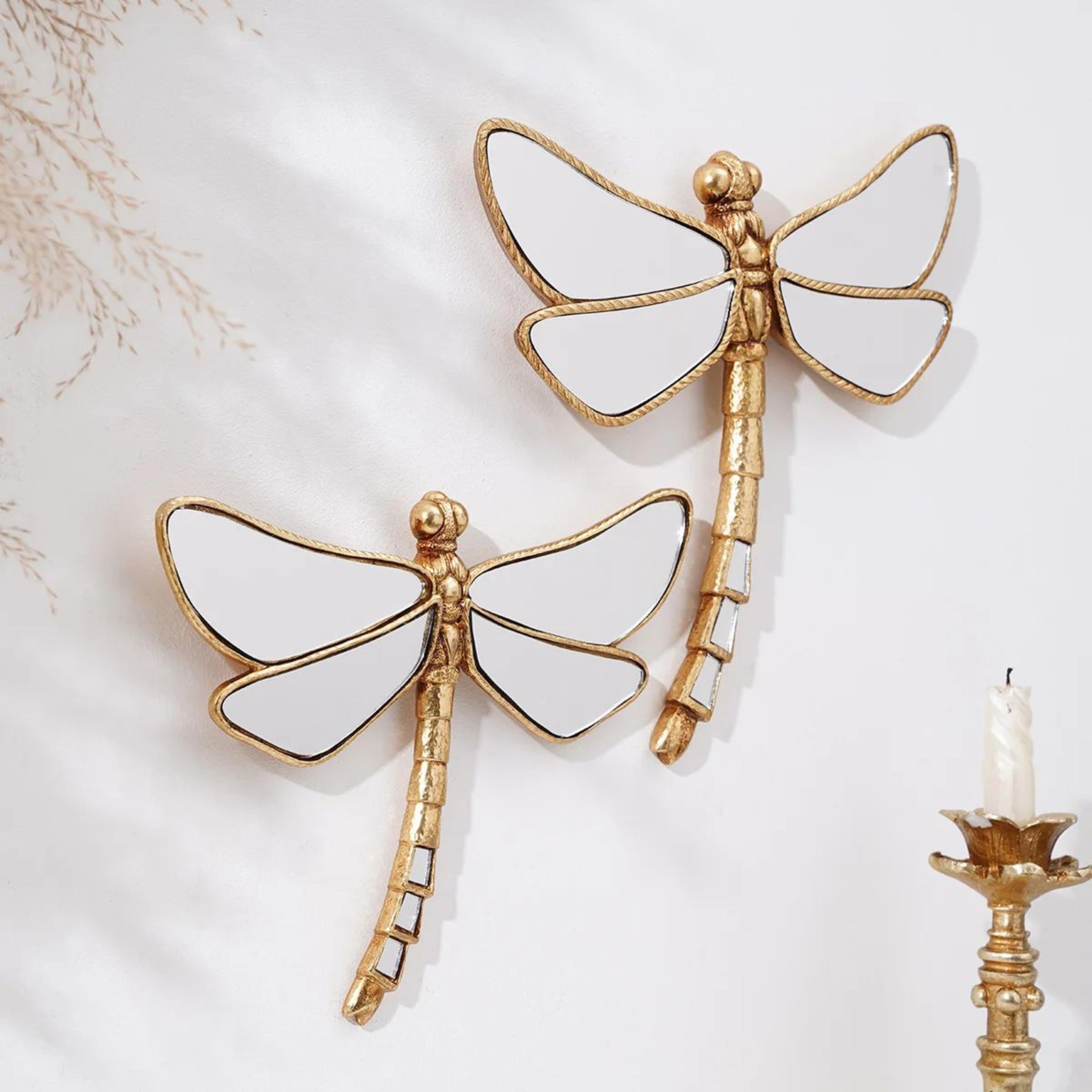 Golden Dragonfly Mirror Wall Decor Resin Wall Art Hanging 0