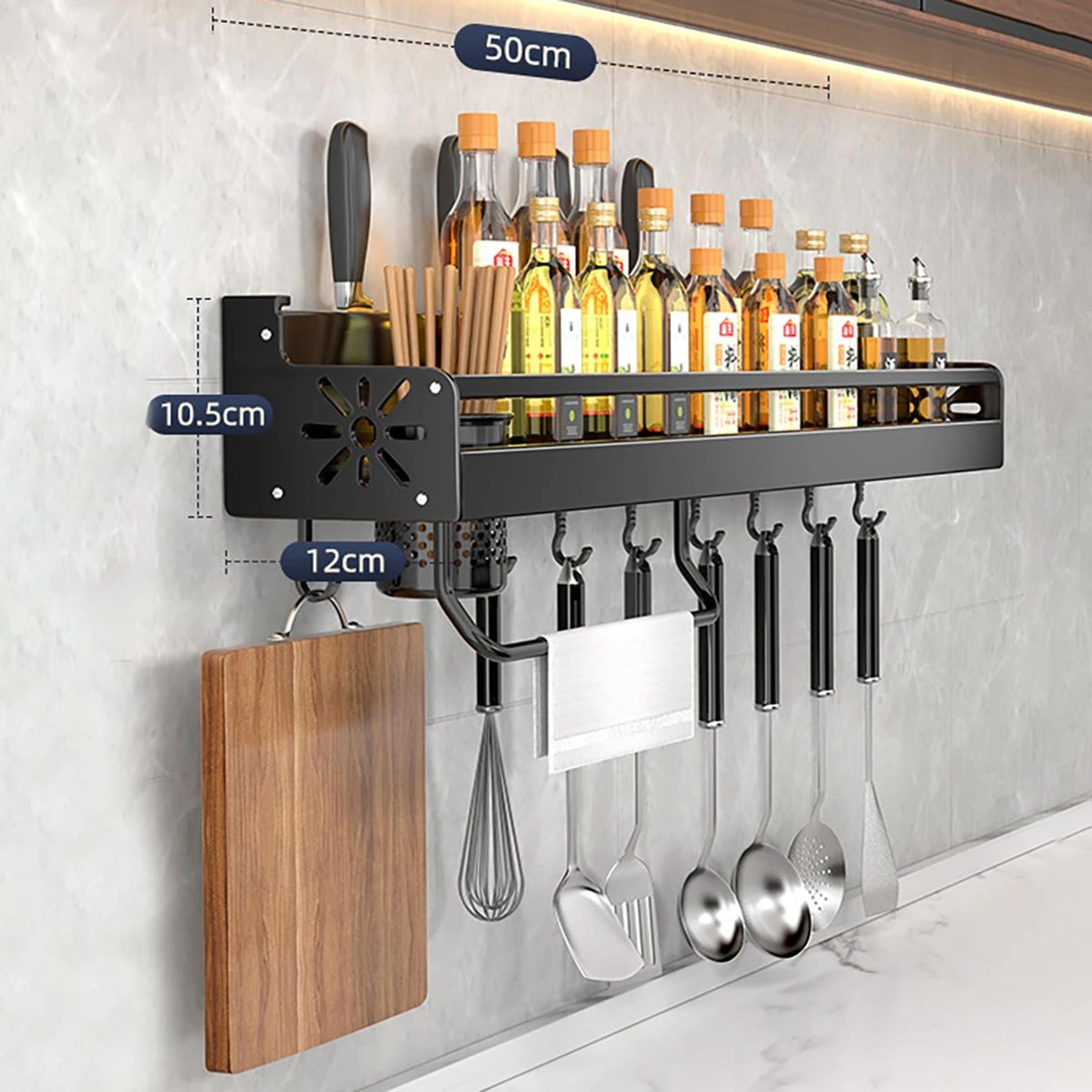 NoDrill Wall Mounted Kitchen Shelf With Drainage For Utensils And Spices 9