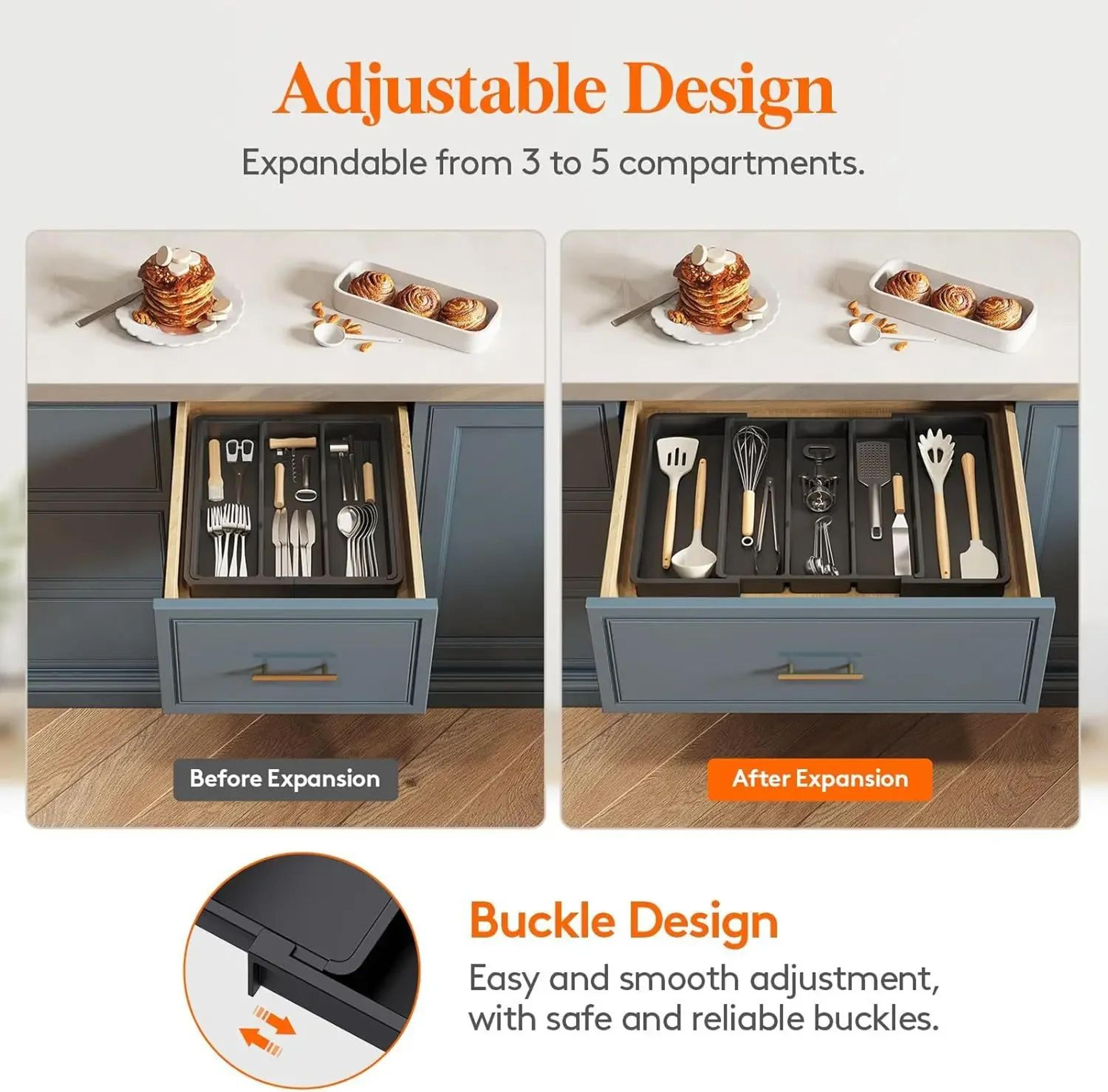 Expandable Silverware Drawer Organizer With Adjustable Compartments 4