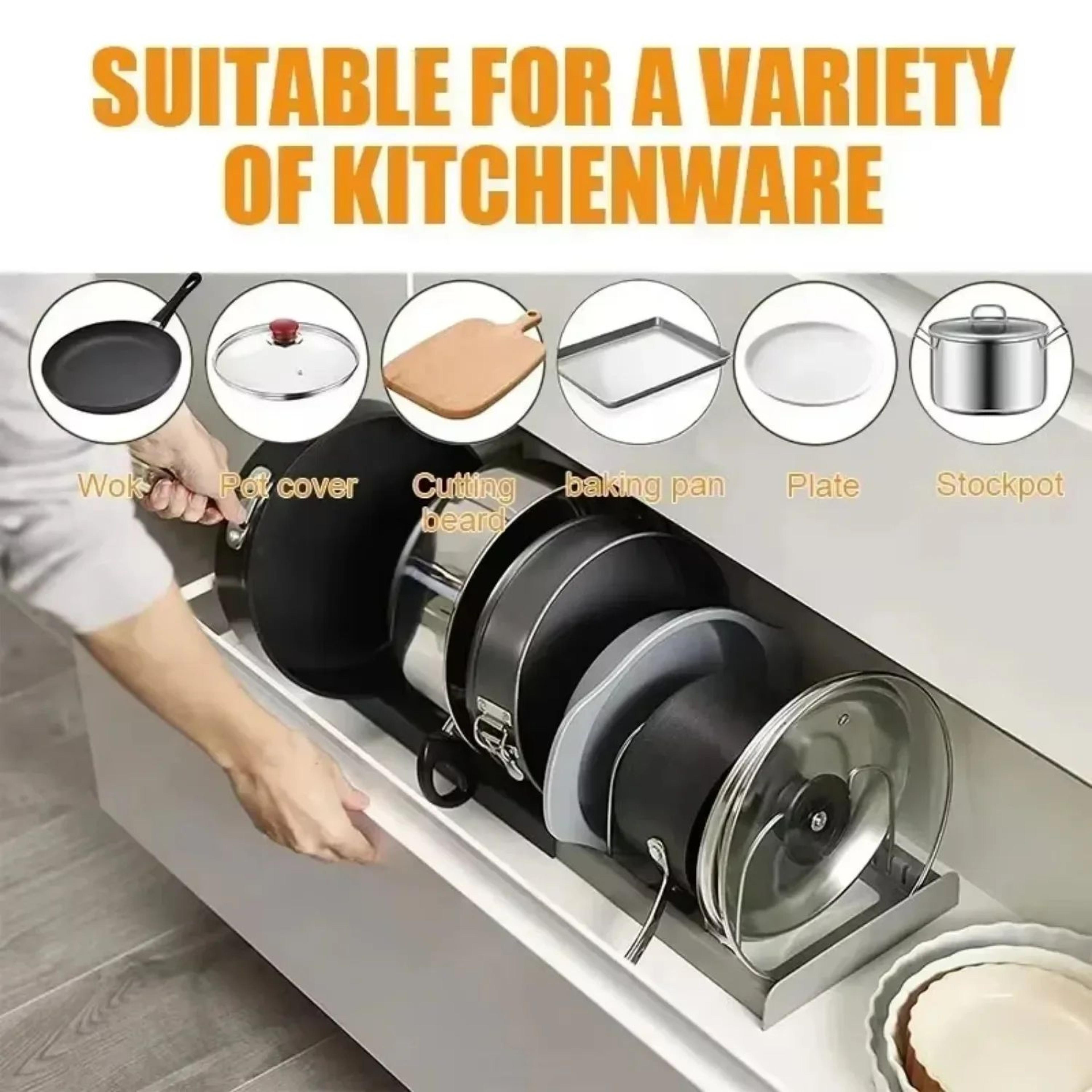 Expandable Pot And Pan Organizer Rack With Adjustable Shelves For Cabinets 4