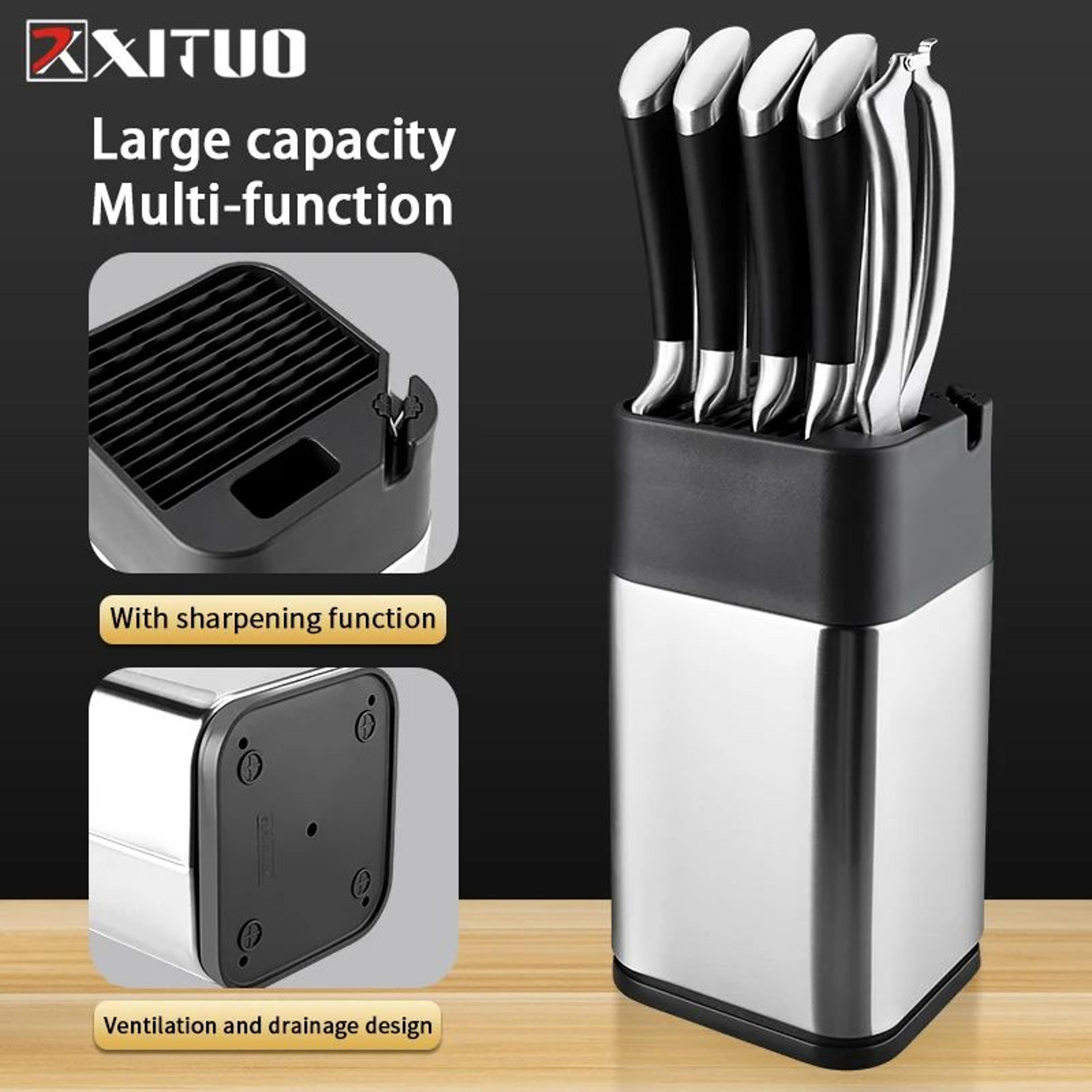 XITUO Stainless Steel Knife Holder With BuiltIn Sharpener  Universal Storage 0