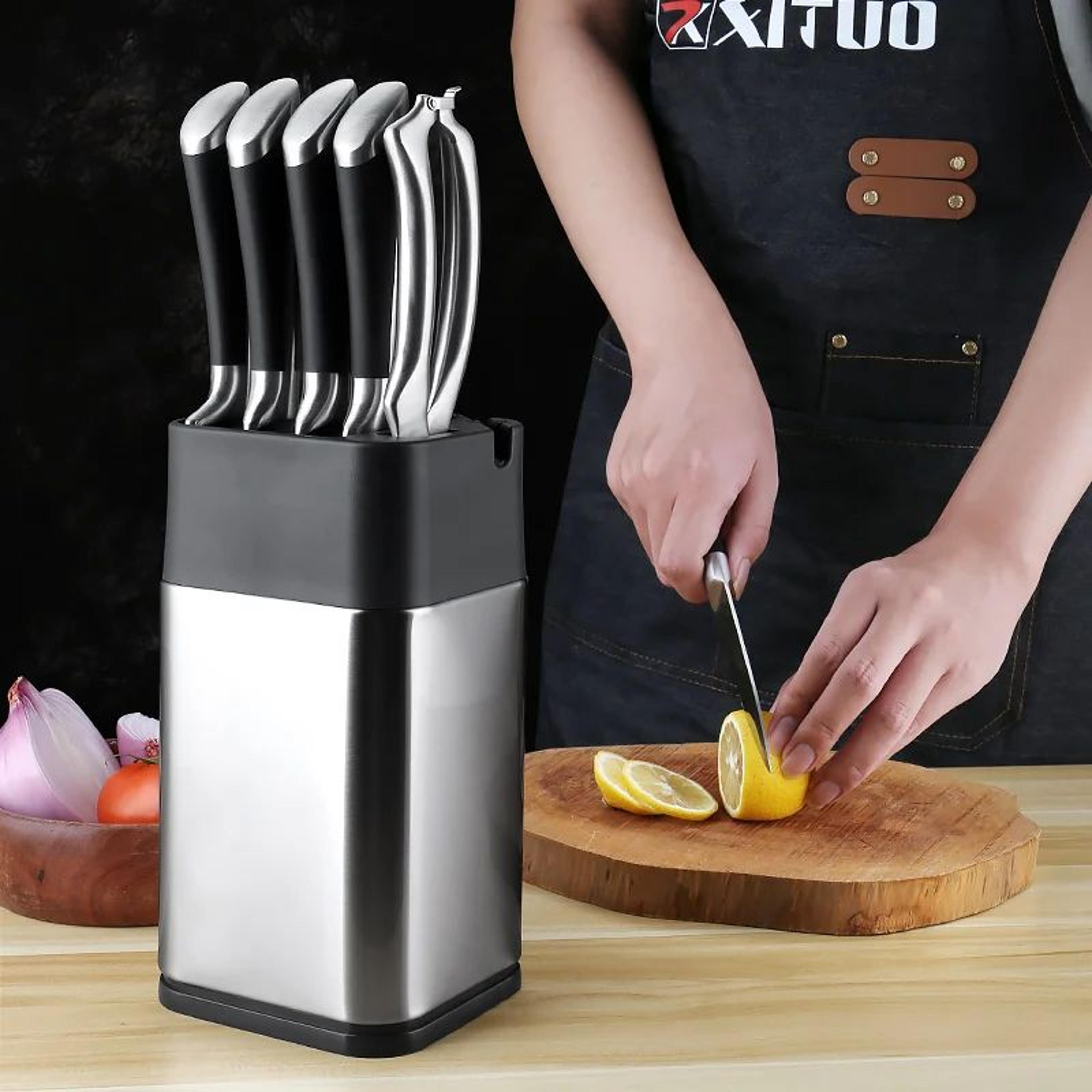 XITUO Stainless Steel Knife Holder With BuiltIn Sharpener  Universal Storage 5
