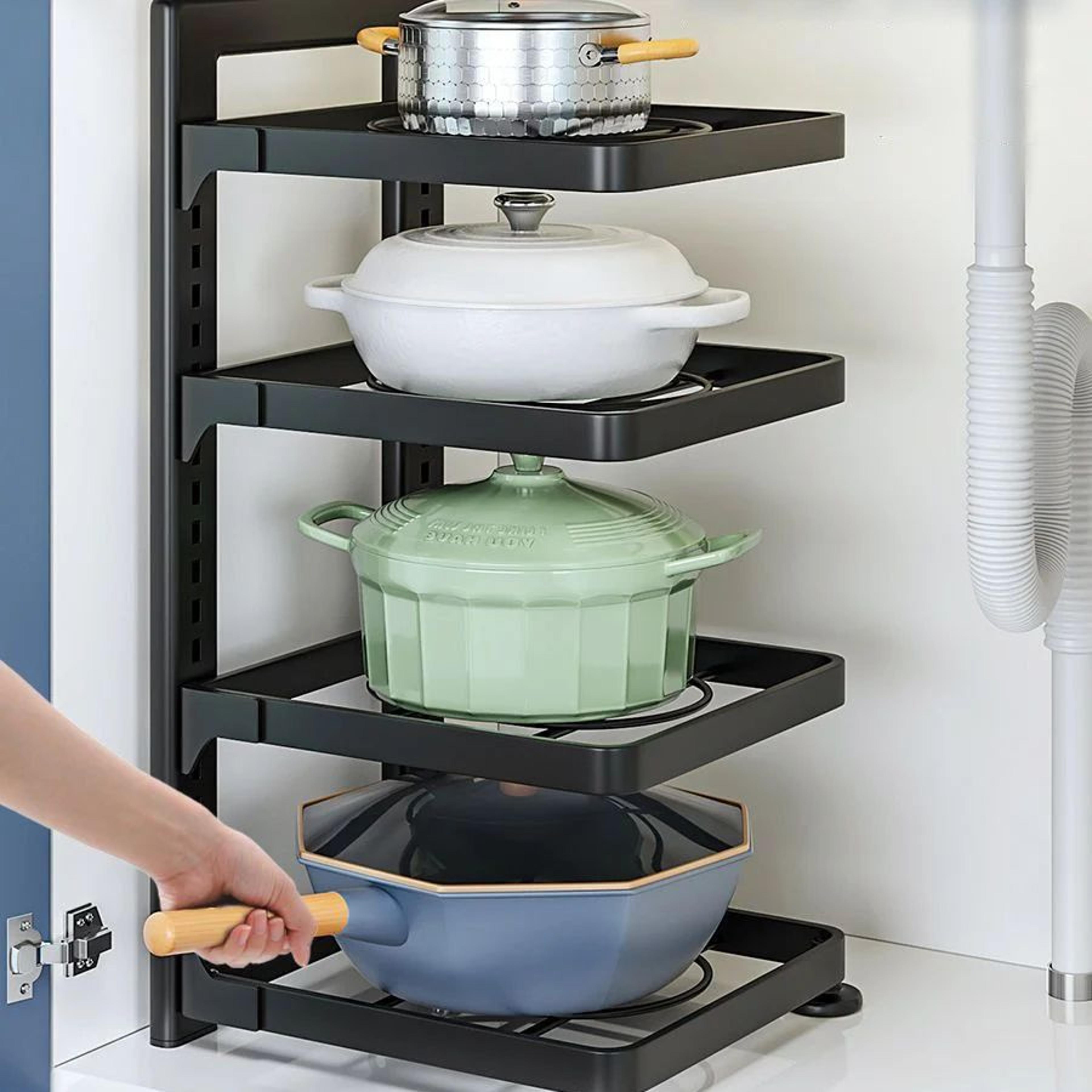 Adjustable Under Sink Organizer  MultiLayer Pot Rack Storage Shelf 2