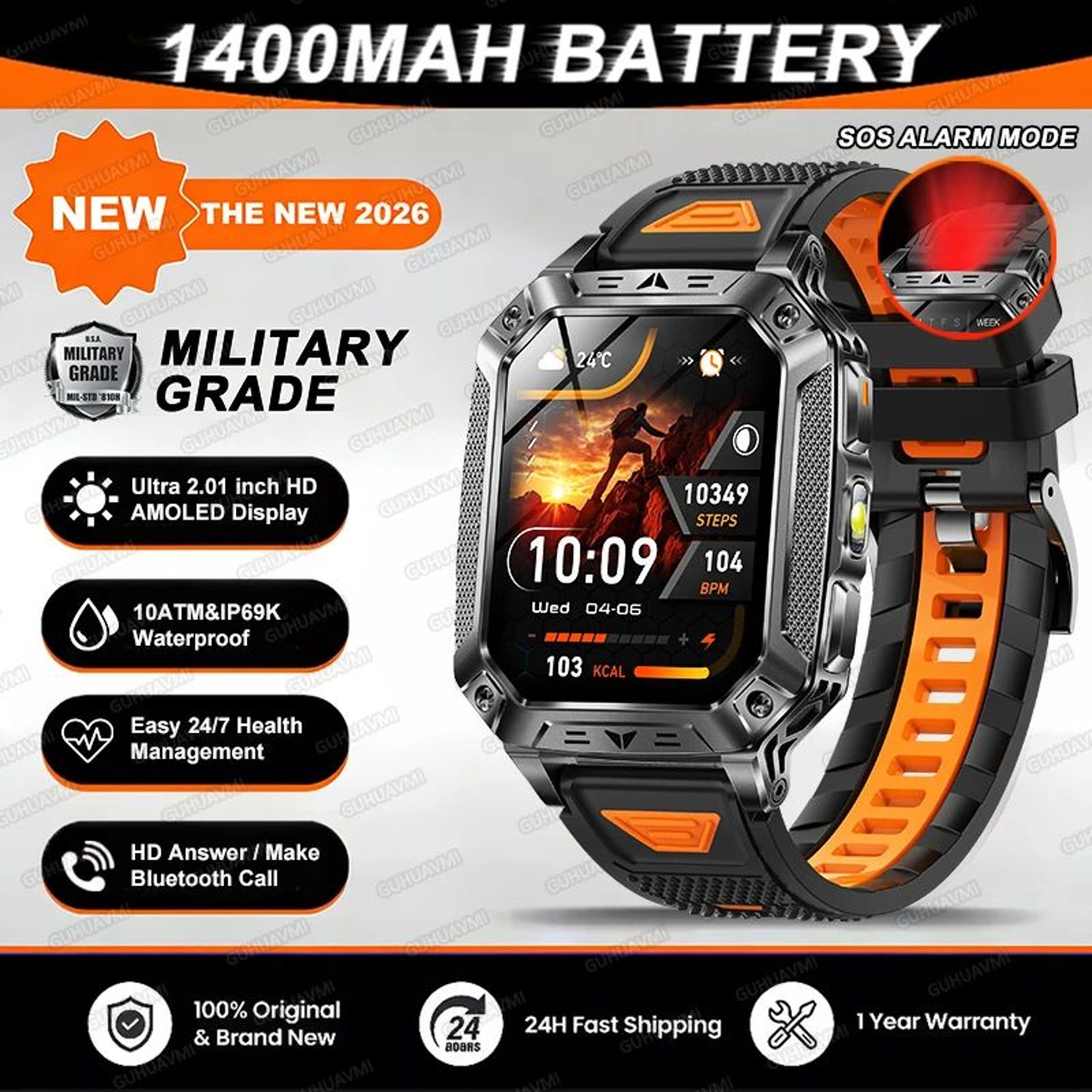 Rugged GPS Smartwatch With AMOLED Display  10ATM Waterproof  Military Smartwatch For Men 9
