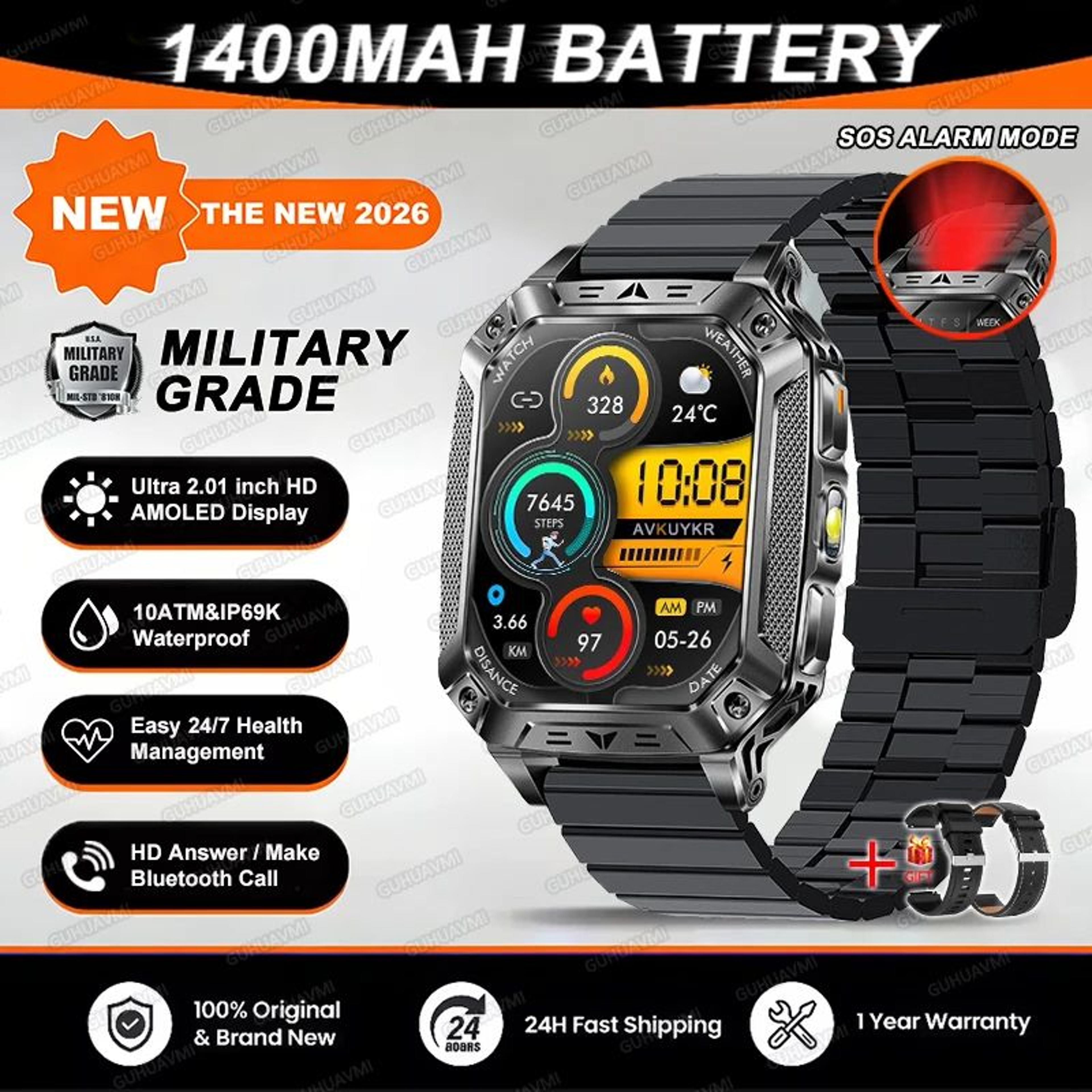 Rugged GPS Smartwatch With AMOLED Display  10ATM Waterproof  Military Smartwatch For Men 15