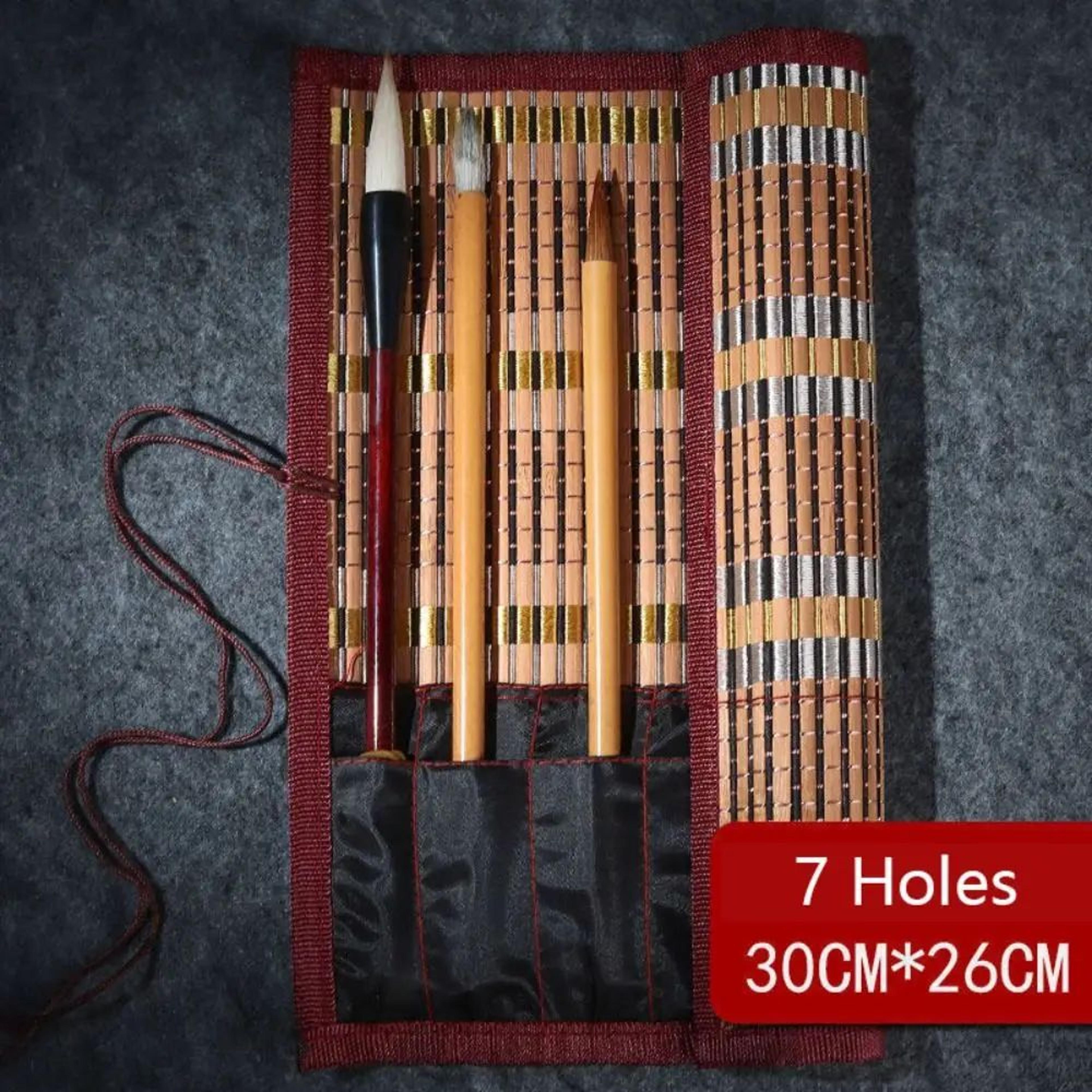 Vintage Bamboo Calligraphy Brush Holder Roll  Large Capacity Art Supplies Organizer 6