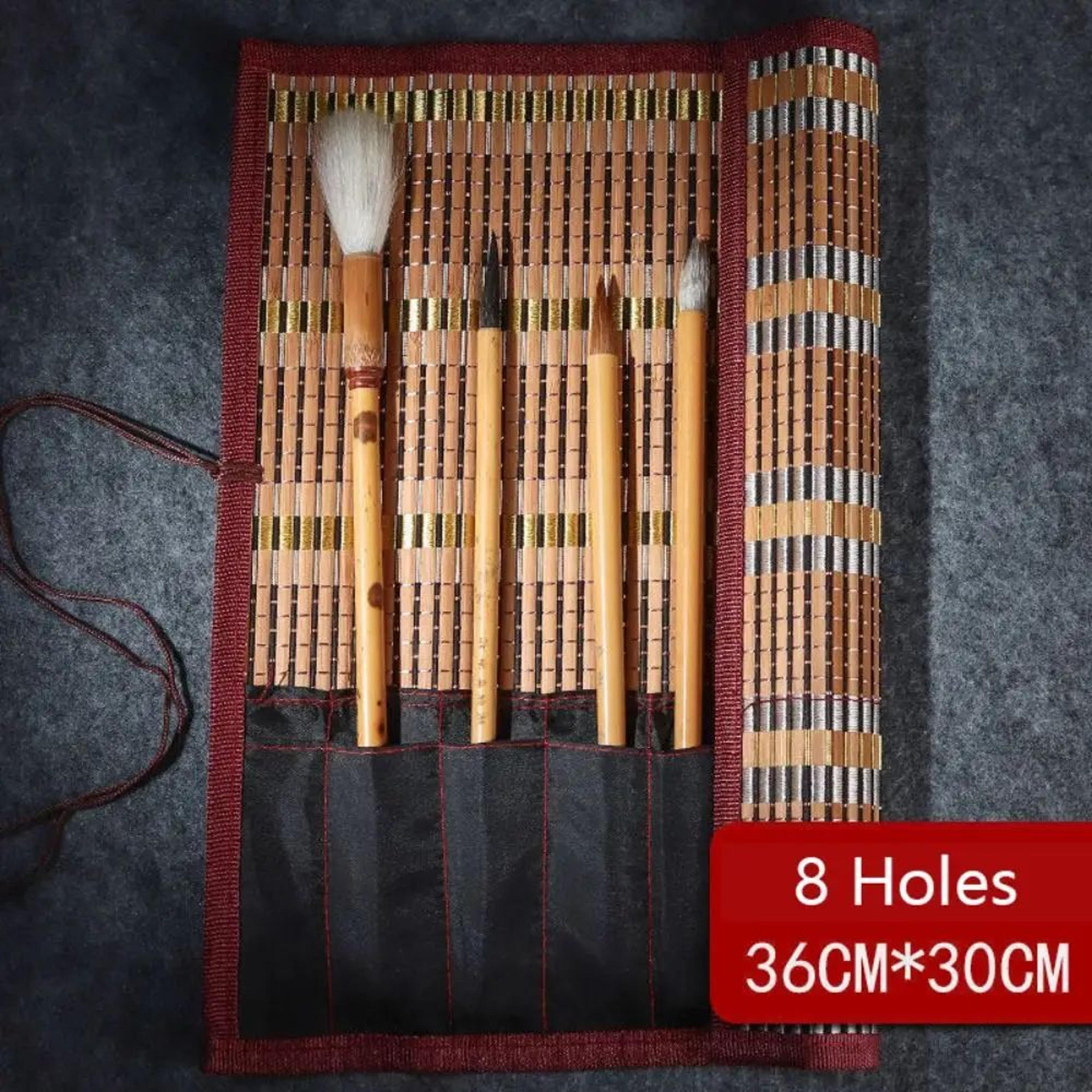 Vintage Bamboo Calligraphy Brush Holder Roll  Large Capacity Art Supplies Organizer 7