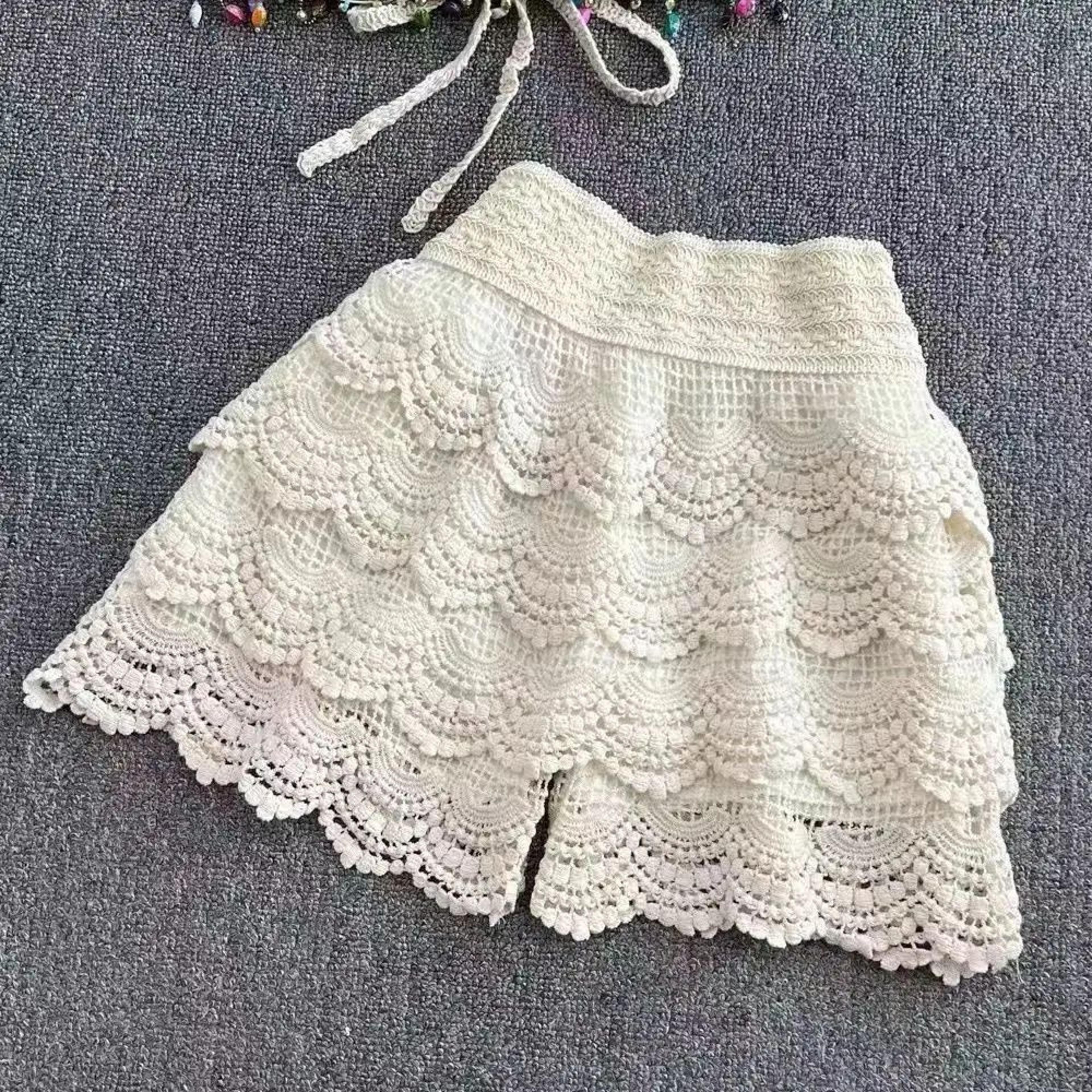 Boho Crochet High Waist Summer Shorts With LaceUp Detail 8