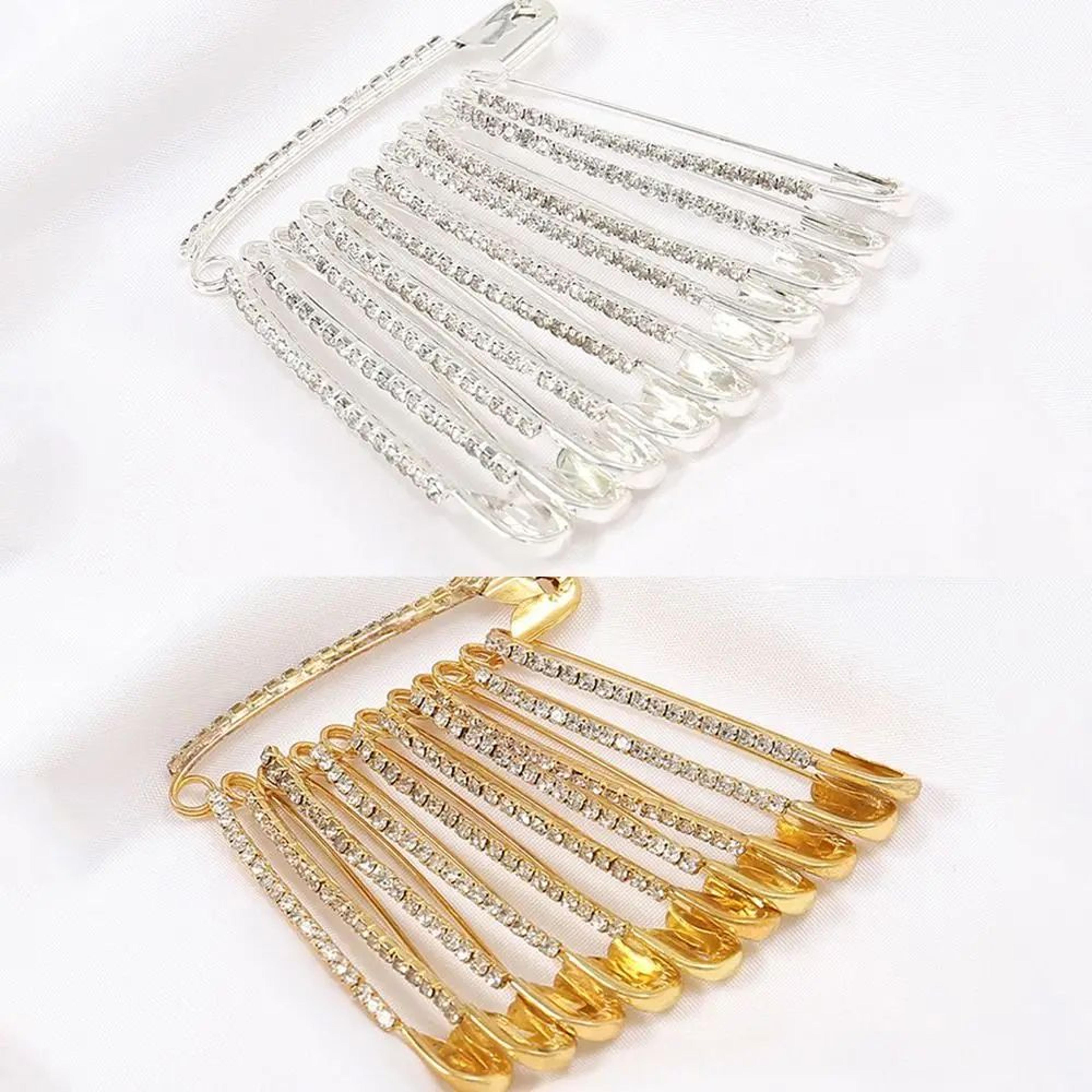Elegant Gold Rhinestone Brooch Safety Pin Clip For Sweaters Shawls  Hats 8