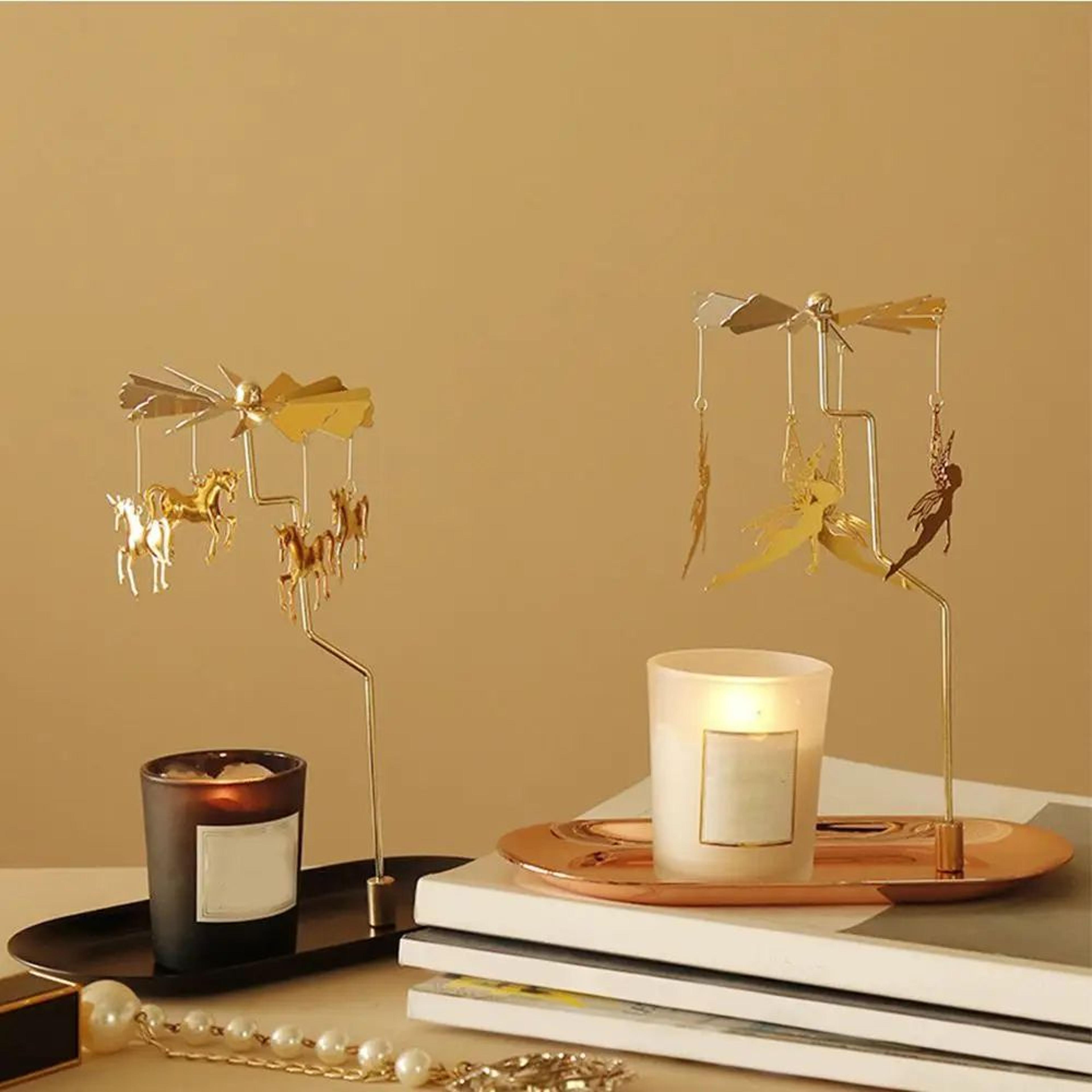 Golden Carousel Rotating Candle Holder For Romantic Home  Wedding Decor 0
