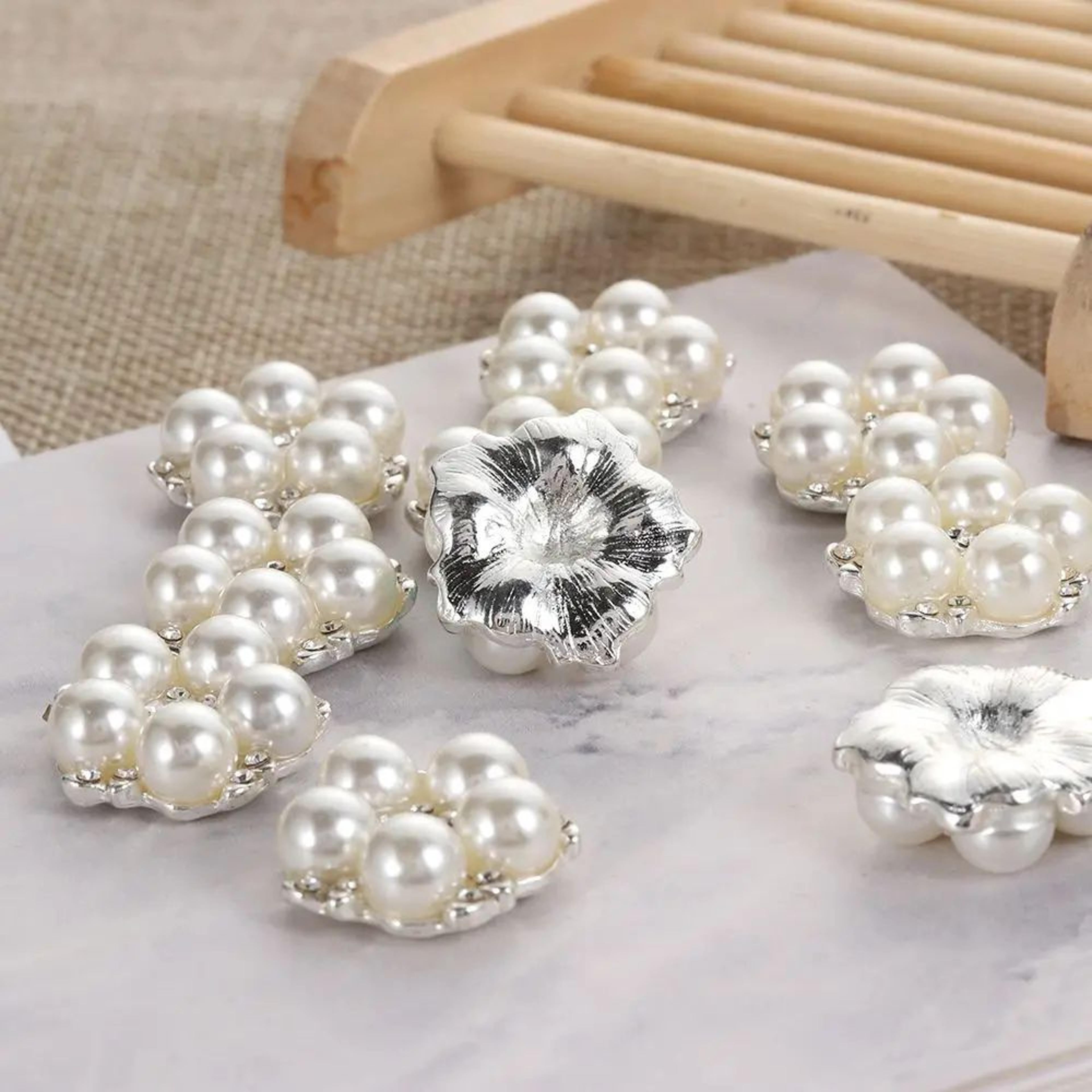 Elegant Rhinestone  Pearl Flower Buttons Set For Wedding Crafts And DIY Accessories 4