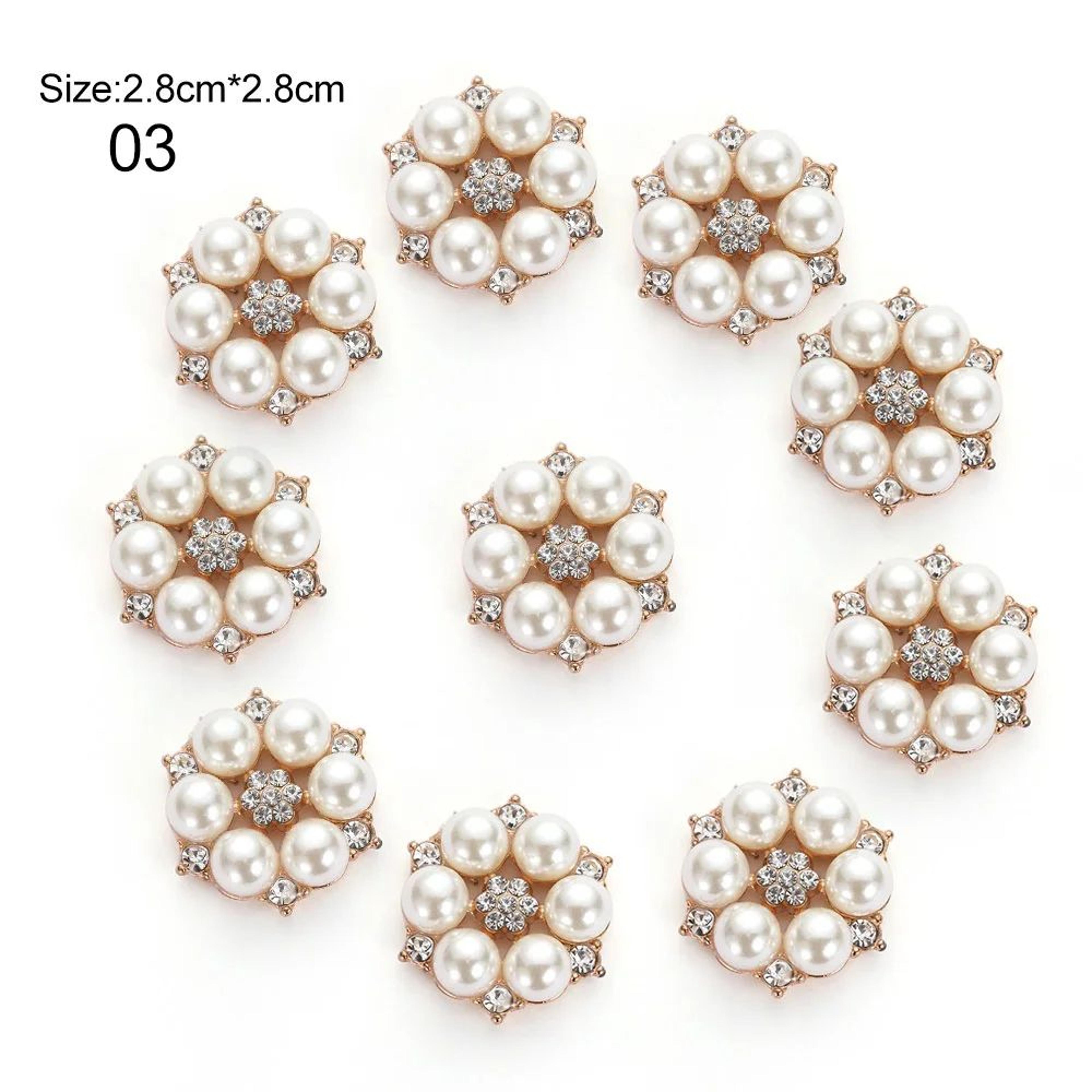 Elegant Rhinestone  Pearl Flower Buttons Set For Wedding Crafts And DIY Accessories 8