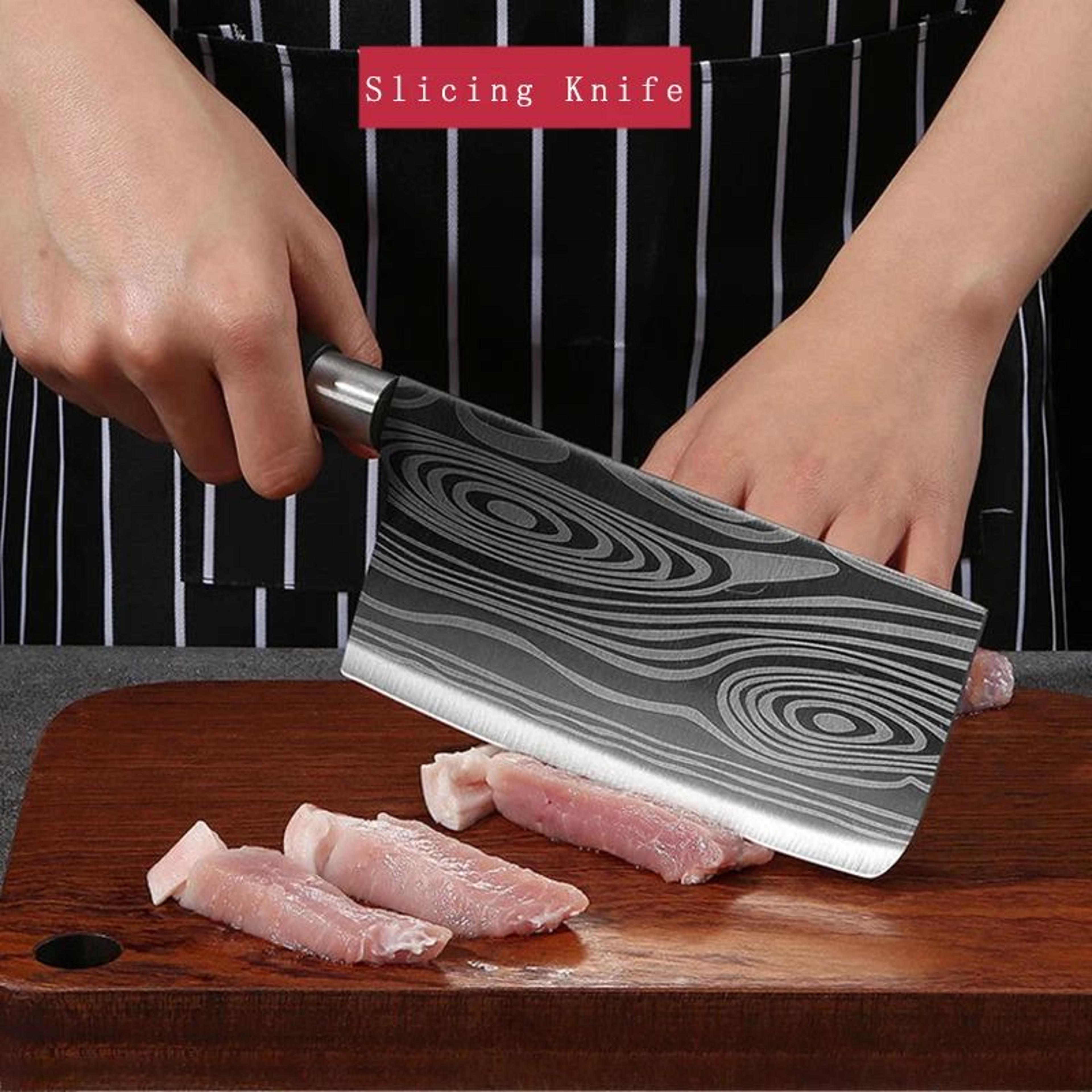 Damascus Pattern Chef Knife Set With Kitchen Scissors  Sharpening Rod  Stainless Steel Precision Co 8