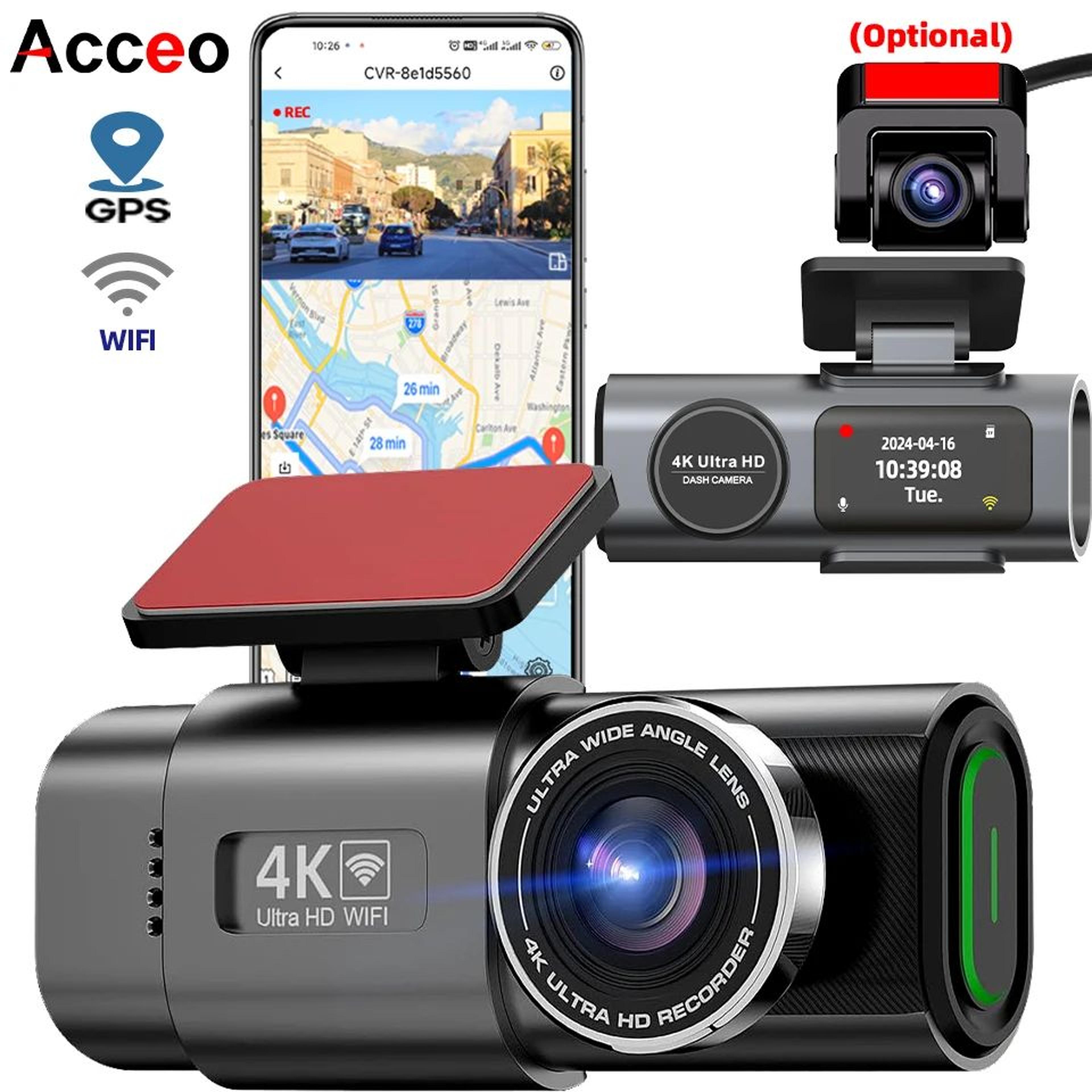 4k dash cam with wifi, gps, night vision and 24h parking monitor