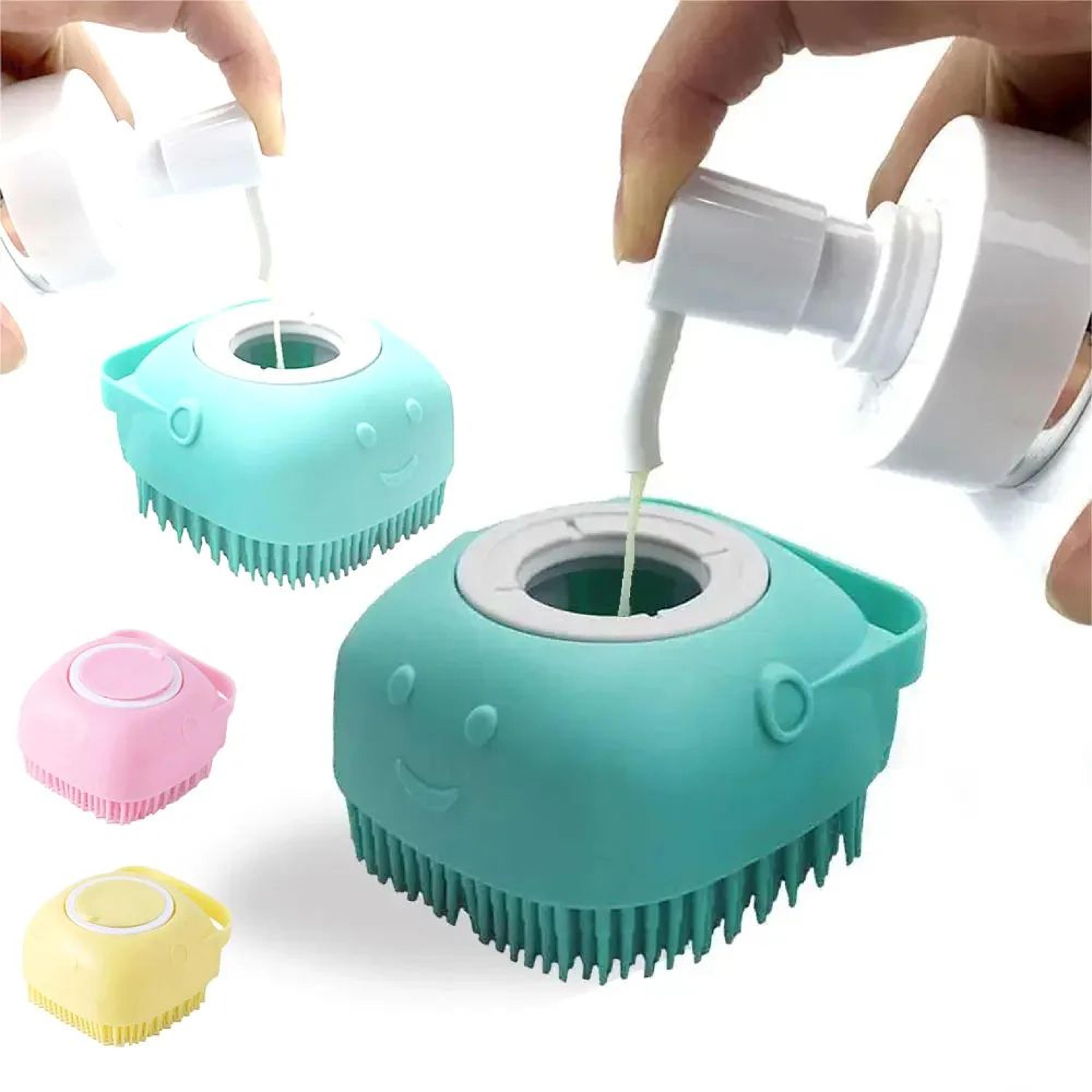 pawglow pet bath brush & shampoo dispenser for dogs and cats
